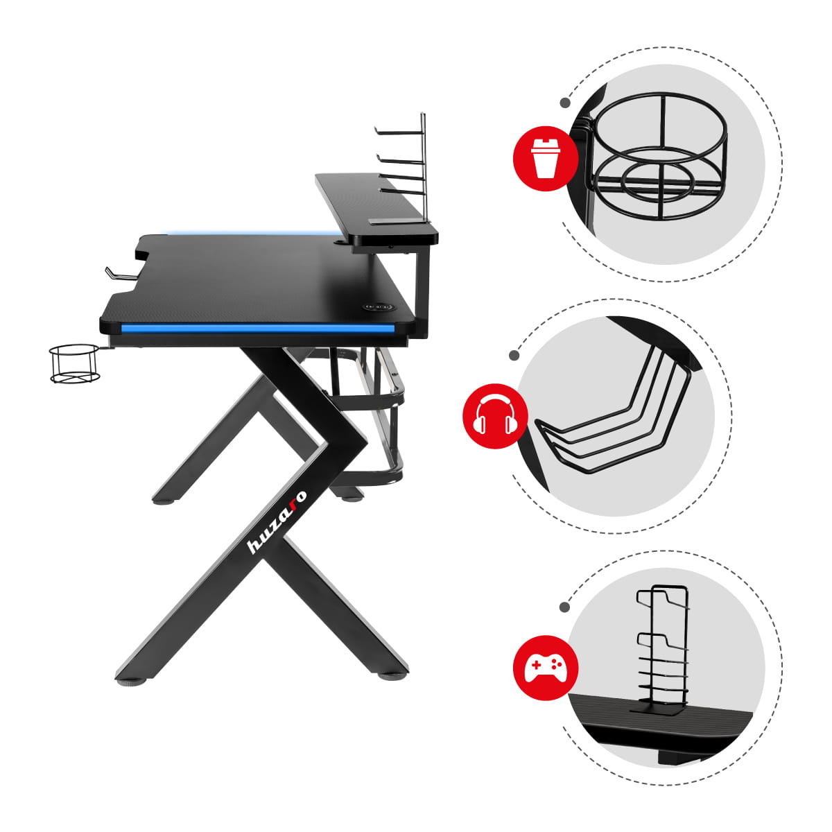 Biurko Gamingowe Huzaro Hero 5.0 RGB LED 120 cm OUTLET