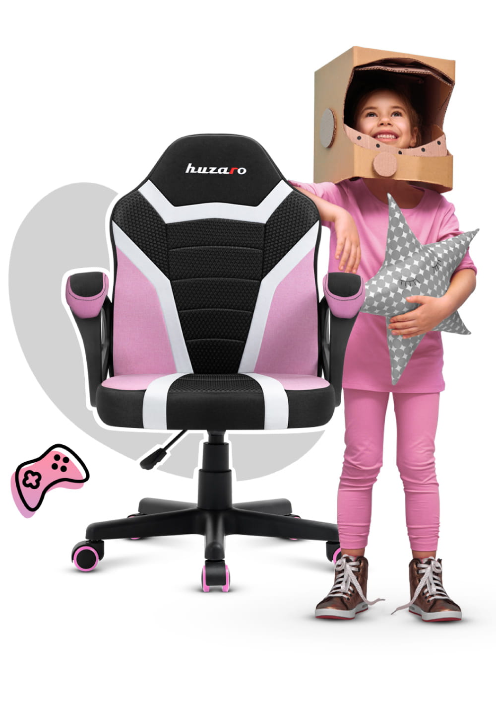 Fotel Gamingowy dla dziecka HUZARO RANGER 1.0 Pink Mesh OUTLET