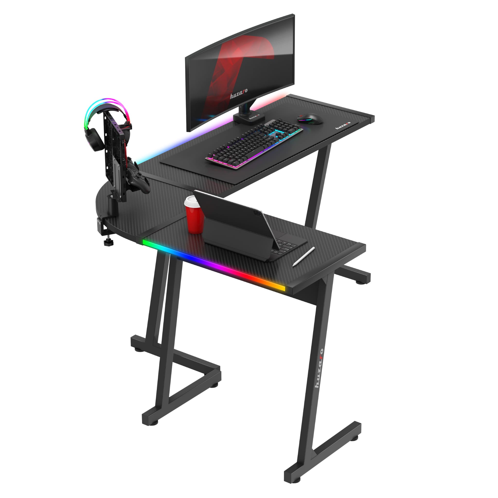 Biurko Gamingowe HUZARO HERO 6.0 Black RGB Smart 147 cm