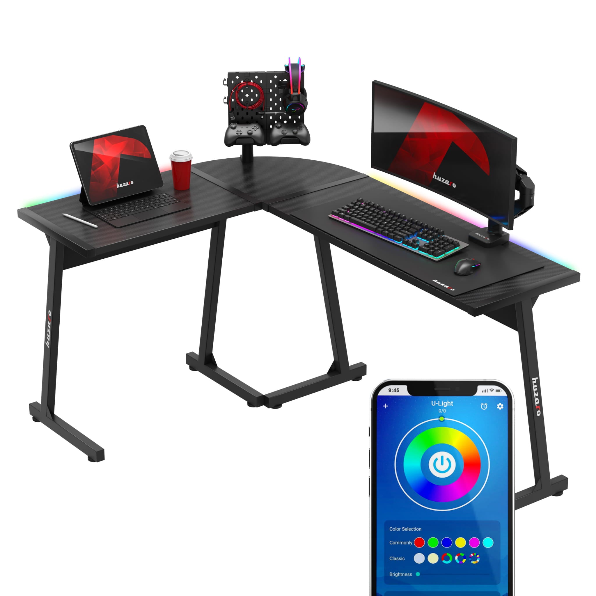 HUZARO HERO 6.0 Black RGB Smart Gaming Desk 147 cm