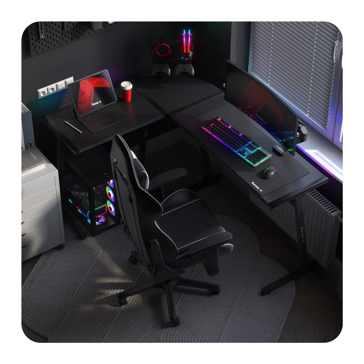 Biurko Gamingowe HUZARO HERO 6.0 Black RGB Smart 147 cm OUTLET