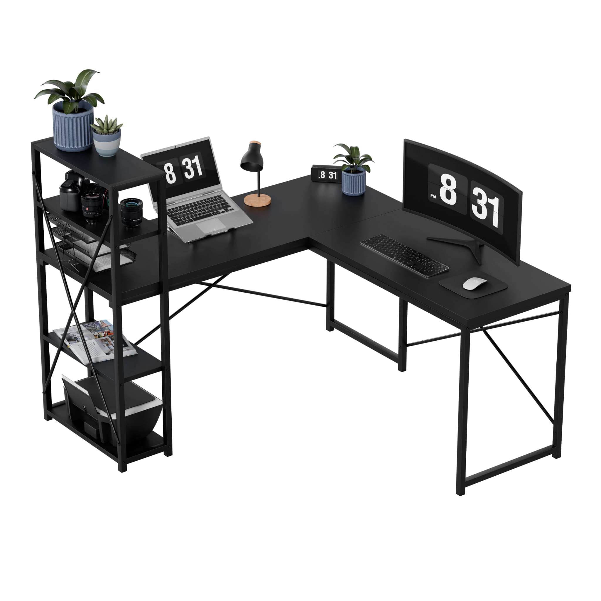 Biurko narożne z półkami Mark Adler Leader 5.9 Black 145 cm