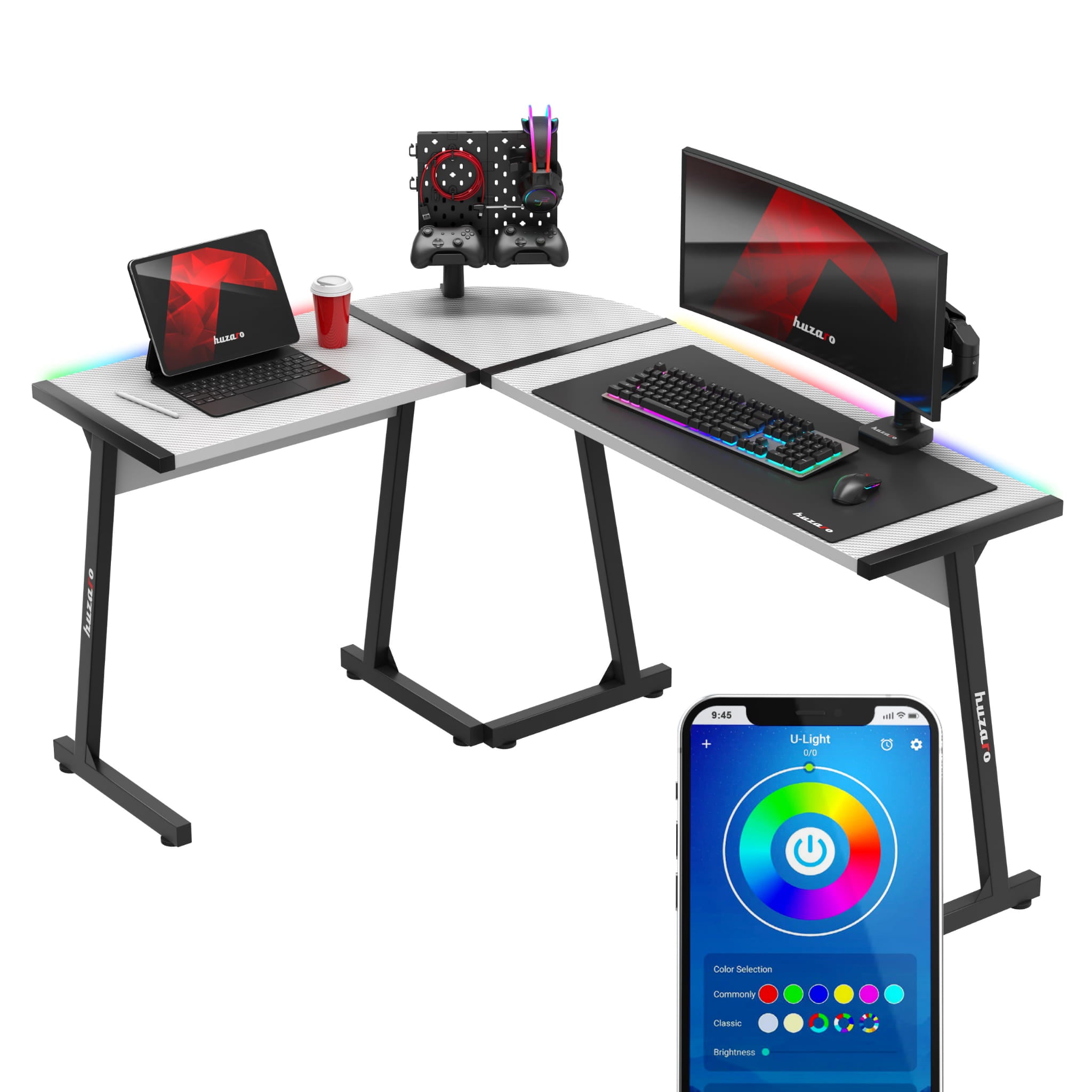 Biurko Gamingowe HUZARO HERO 6.0 White RGB Smart 147 cm OUTLET