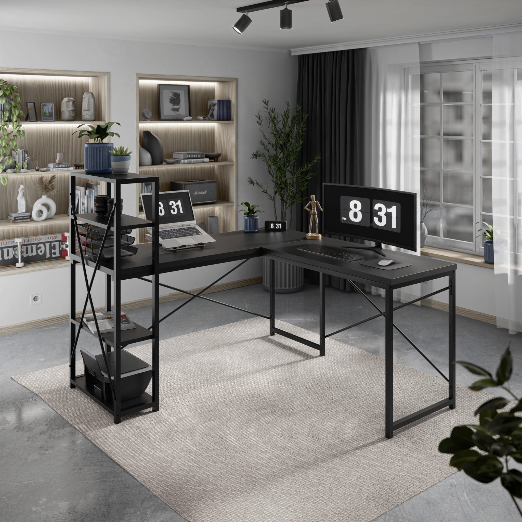Biurko narożne z półkami Mark Adler Leader 5.9 Black 145 cm OUTLET