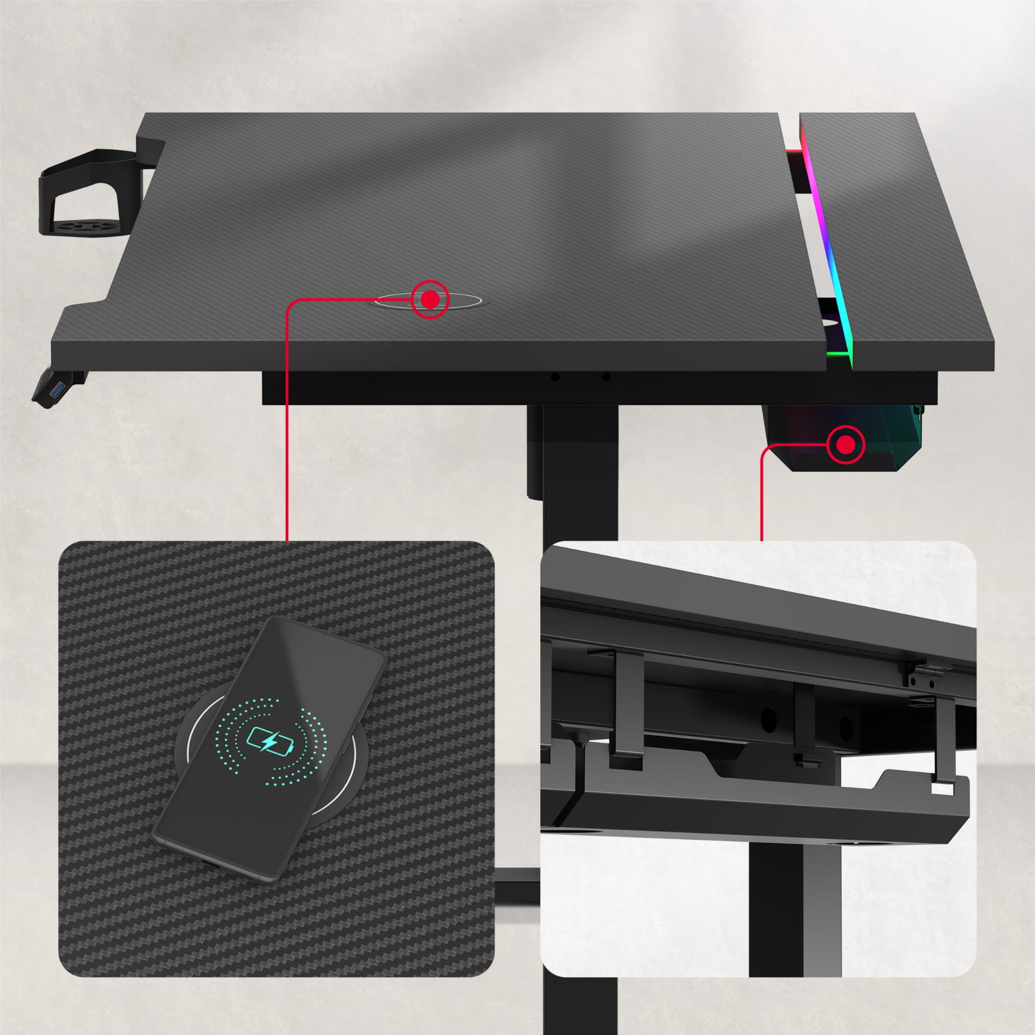 Biurko elektryczne Huzaro Hero 8.7 RGB LED 140 cm