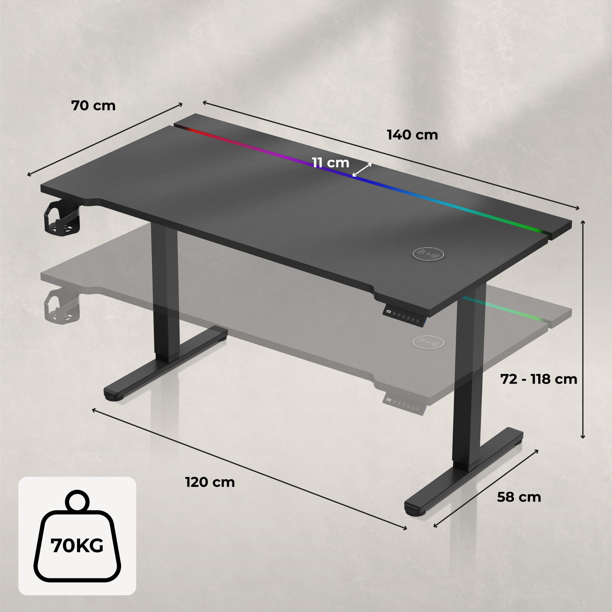 Biurko elektryczne Huzaro Hero 8.7 RGB LED 140 cm