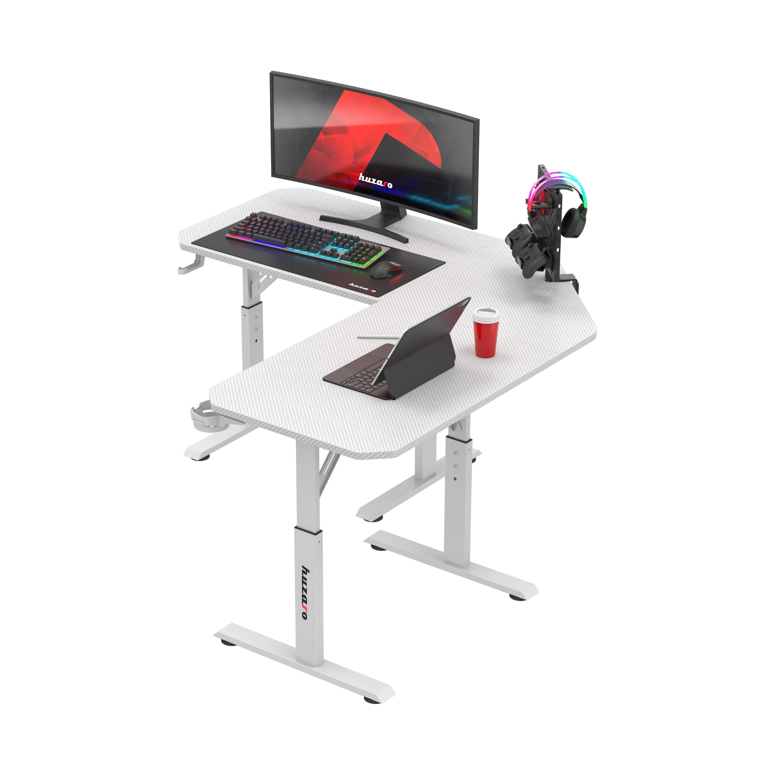 Biurko gamingowe narożne z regulacją wysokości Huzaro Hero 7.3 White