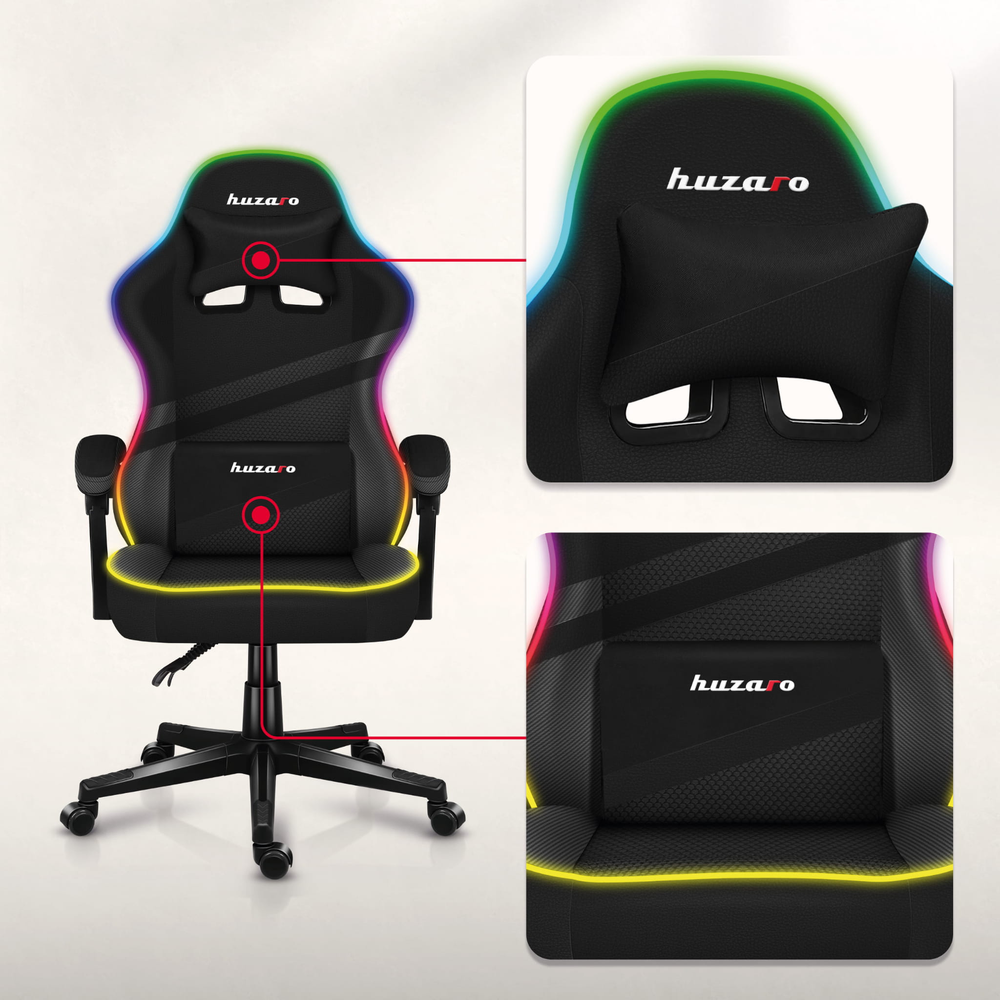 Fotel Gamingowy Huzaro FORCE 4.4 RGB Black Mesh