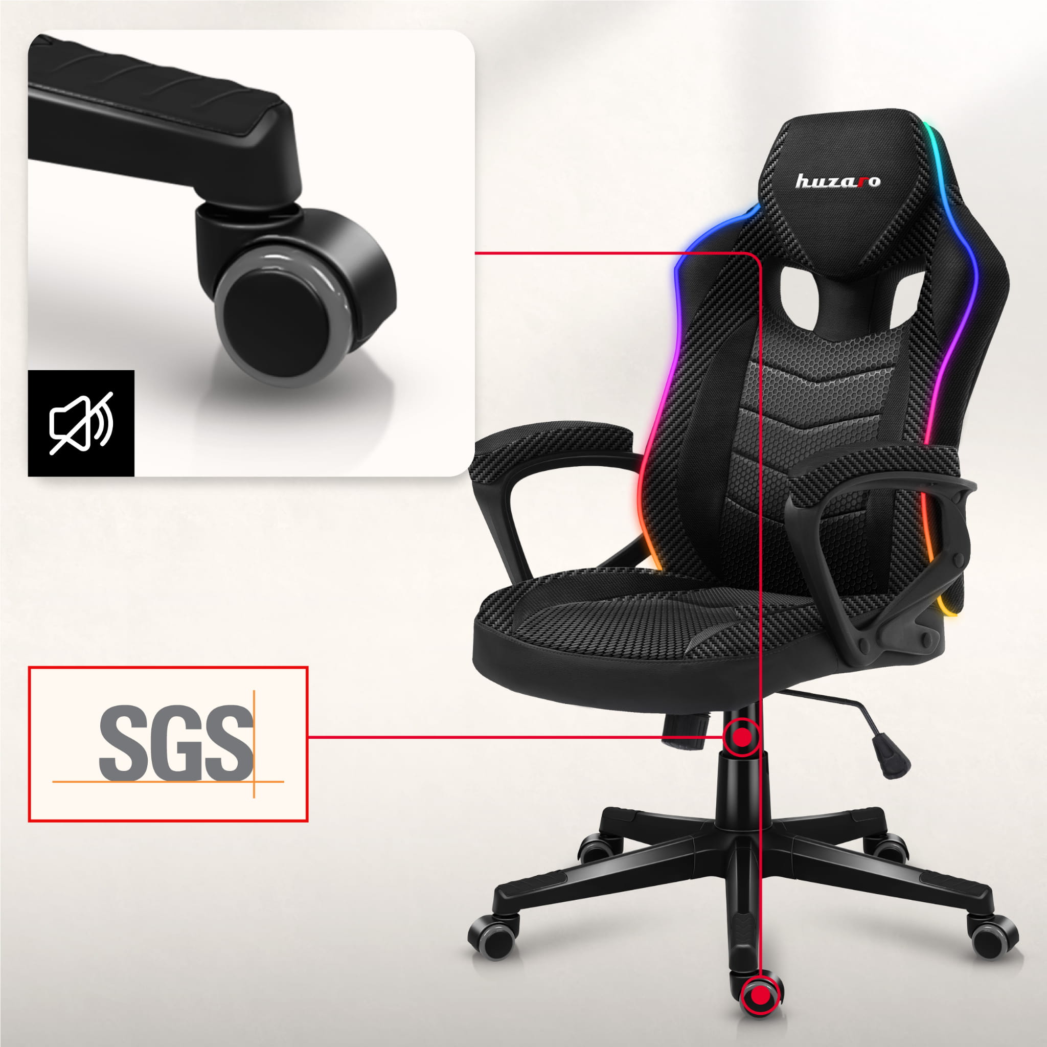 Fotel Gamingowy Huzaro Force 2.5 RGB Carbon Mesh