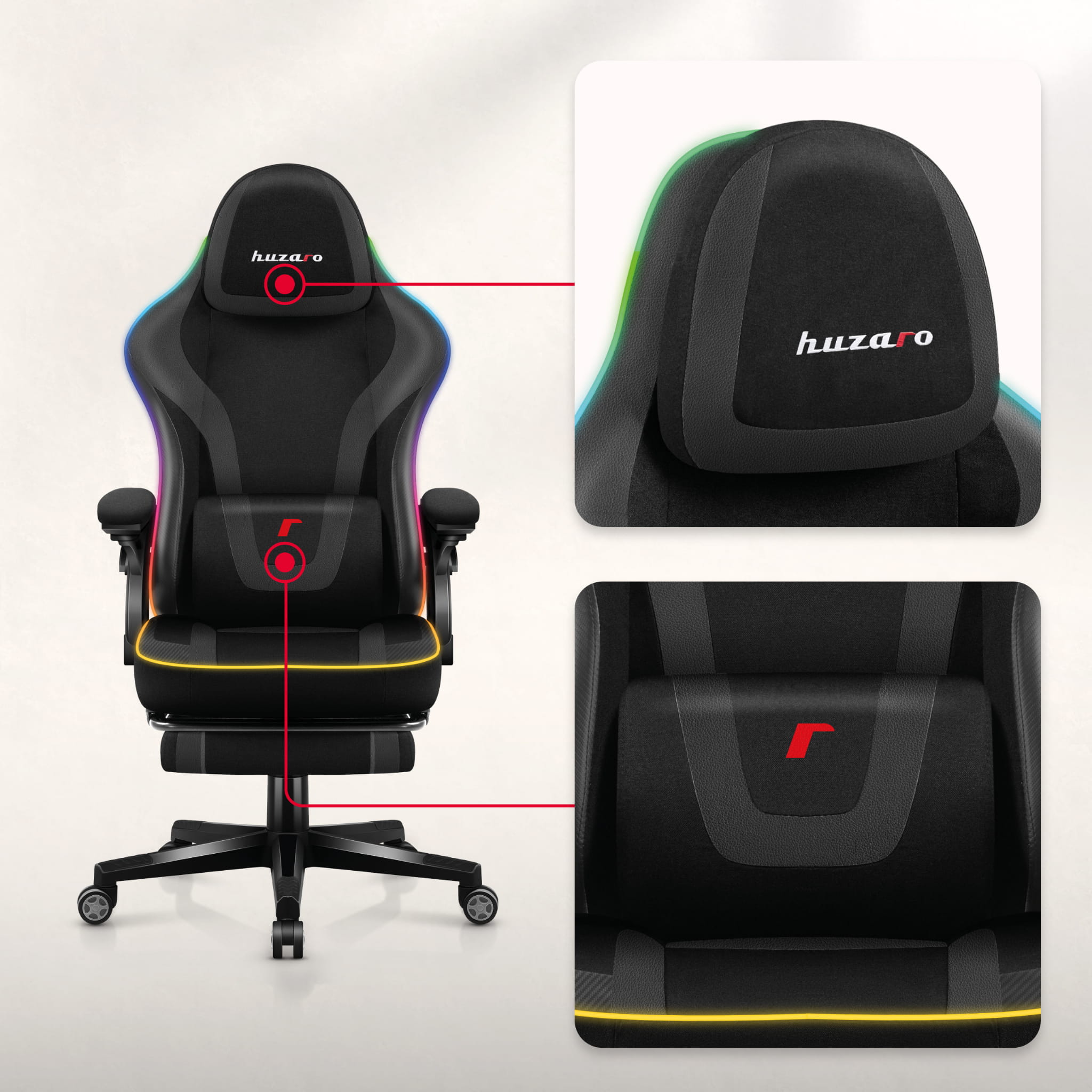 Fotel gamingowy Huzaro Force 4.6 Black RGB Smart