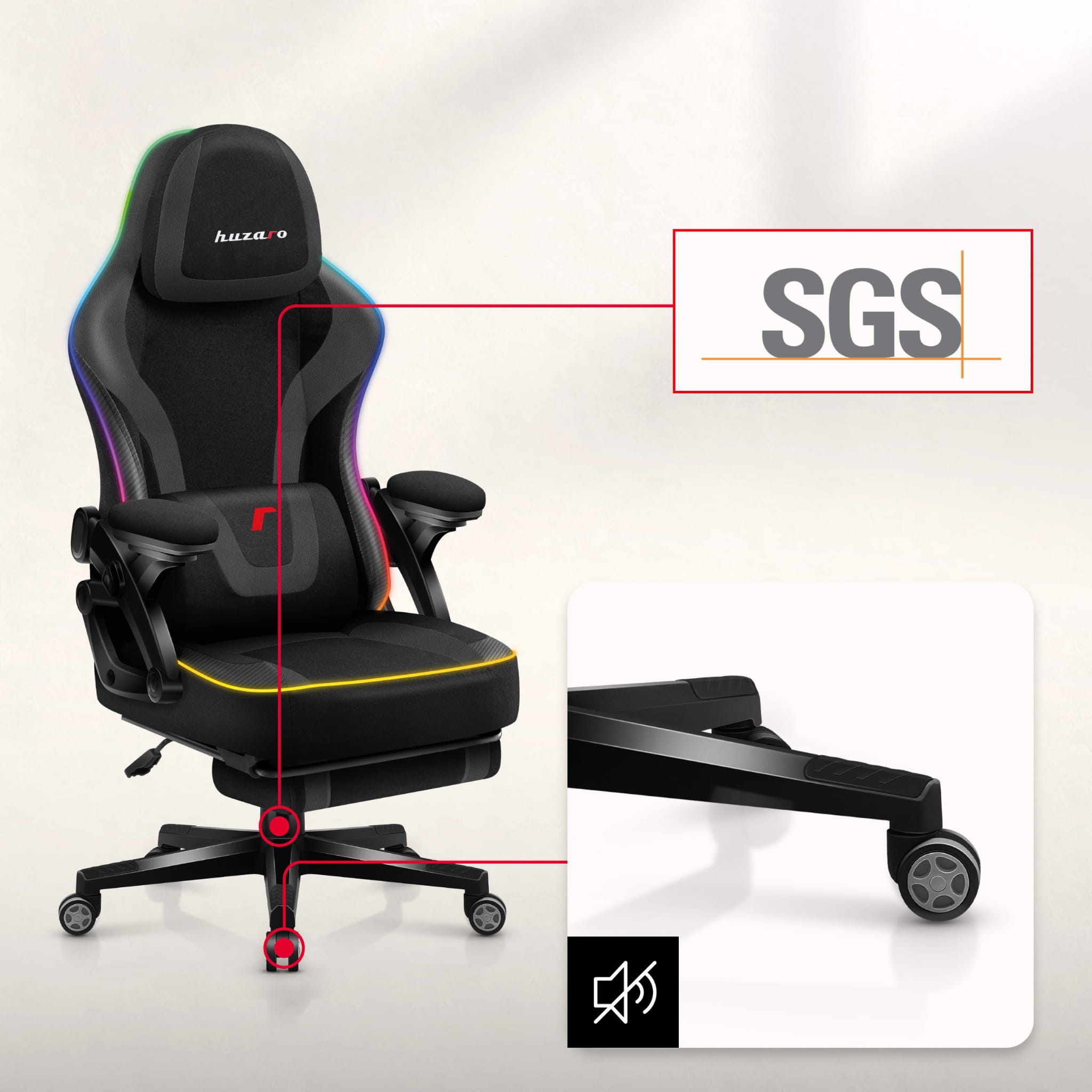 Fotel gamingowy Huzaro Force 4.6 Black RGB Smart