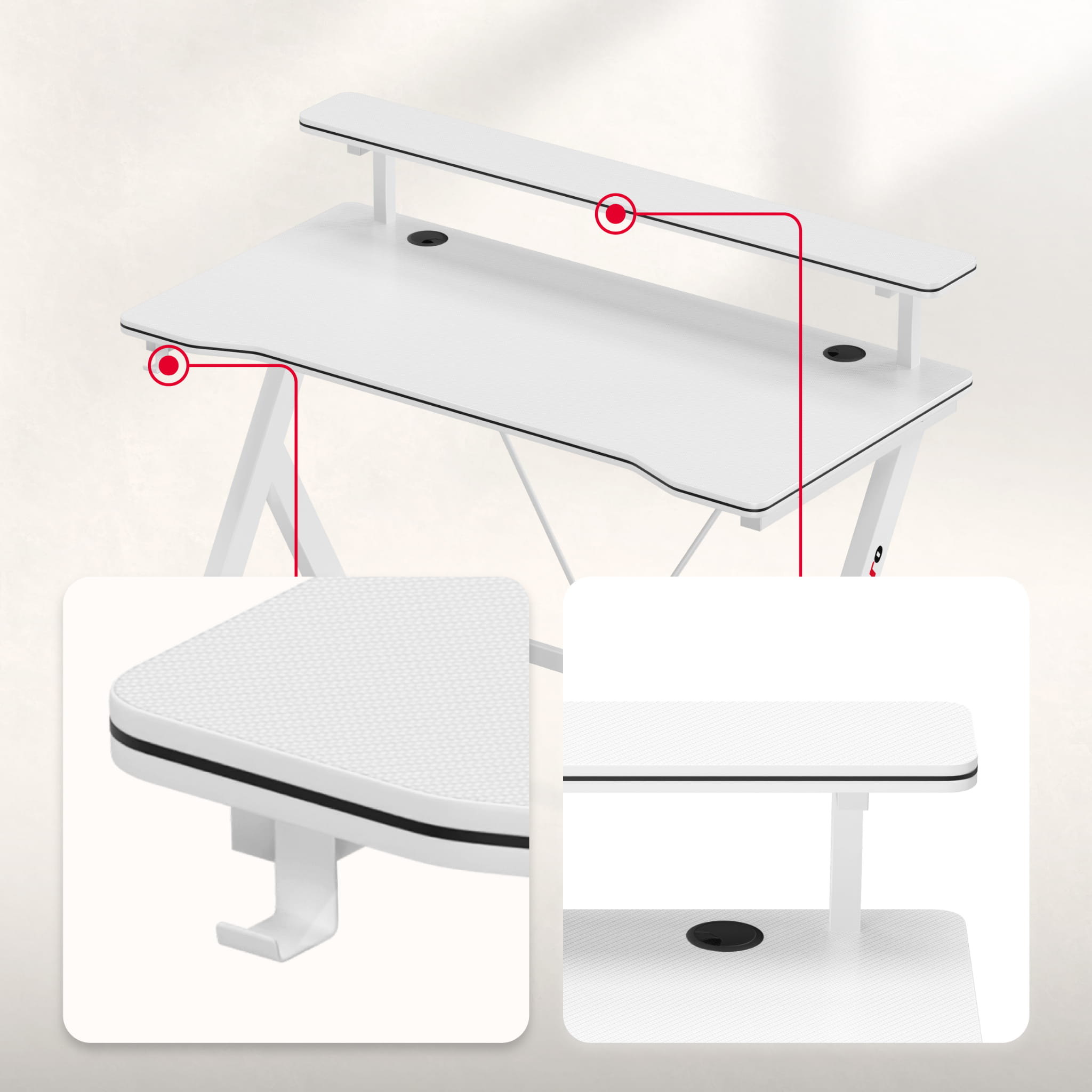 Biurko gamingowe 120 cm Huzaro Hero 1.9 White