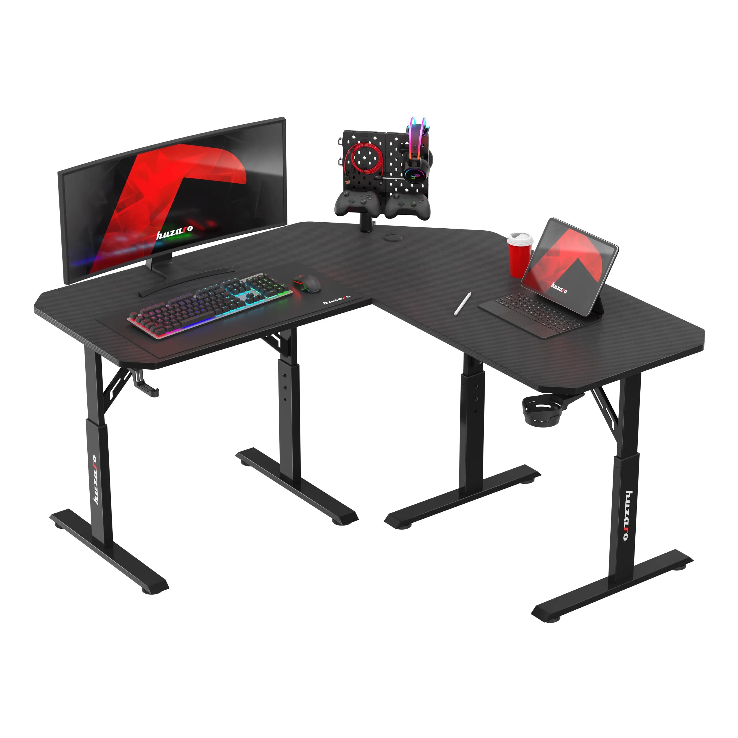 Biurko gamingowe narożne z regulacją wysokości Huzaro Hero 7.3 Black OUTLET
