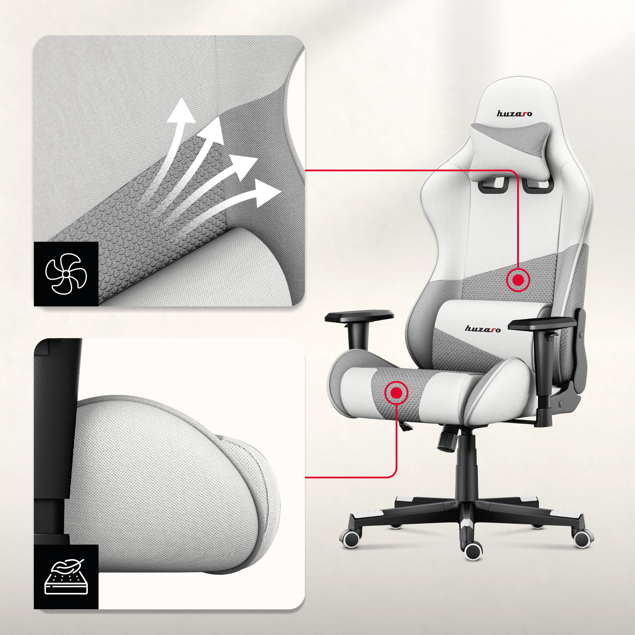 Fotel Gamingowy HUZARO FORCE 6.2  White Mesh