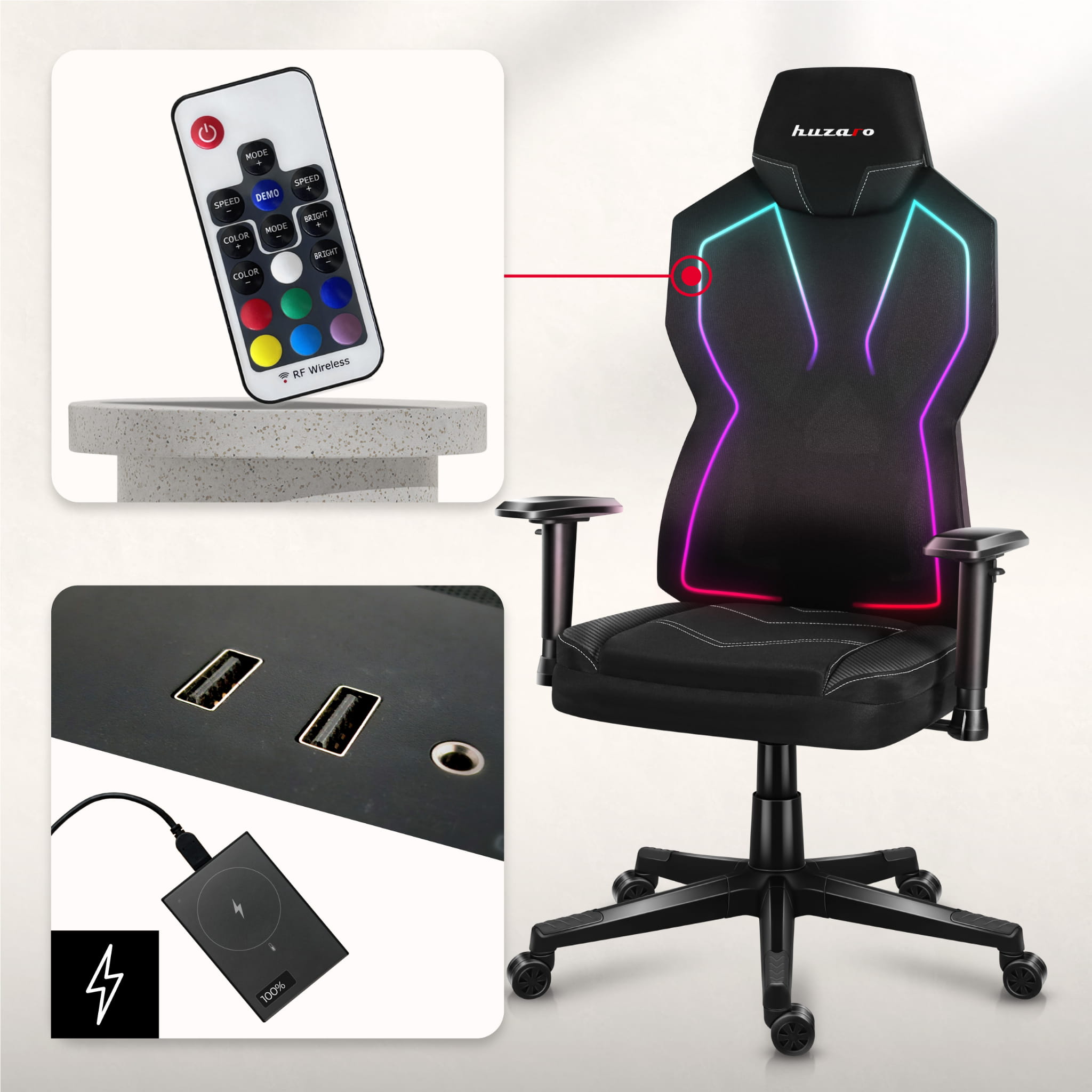 Fotel Gamingowy Huzaro COMBAT 6.2 Black RGB