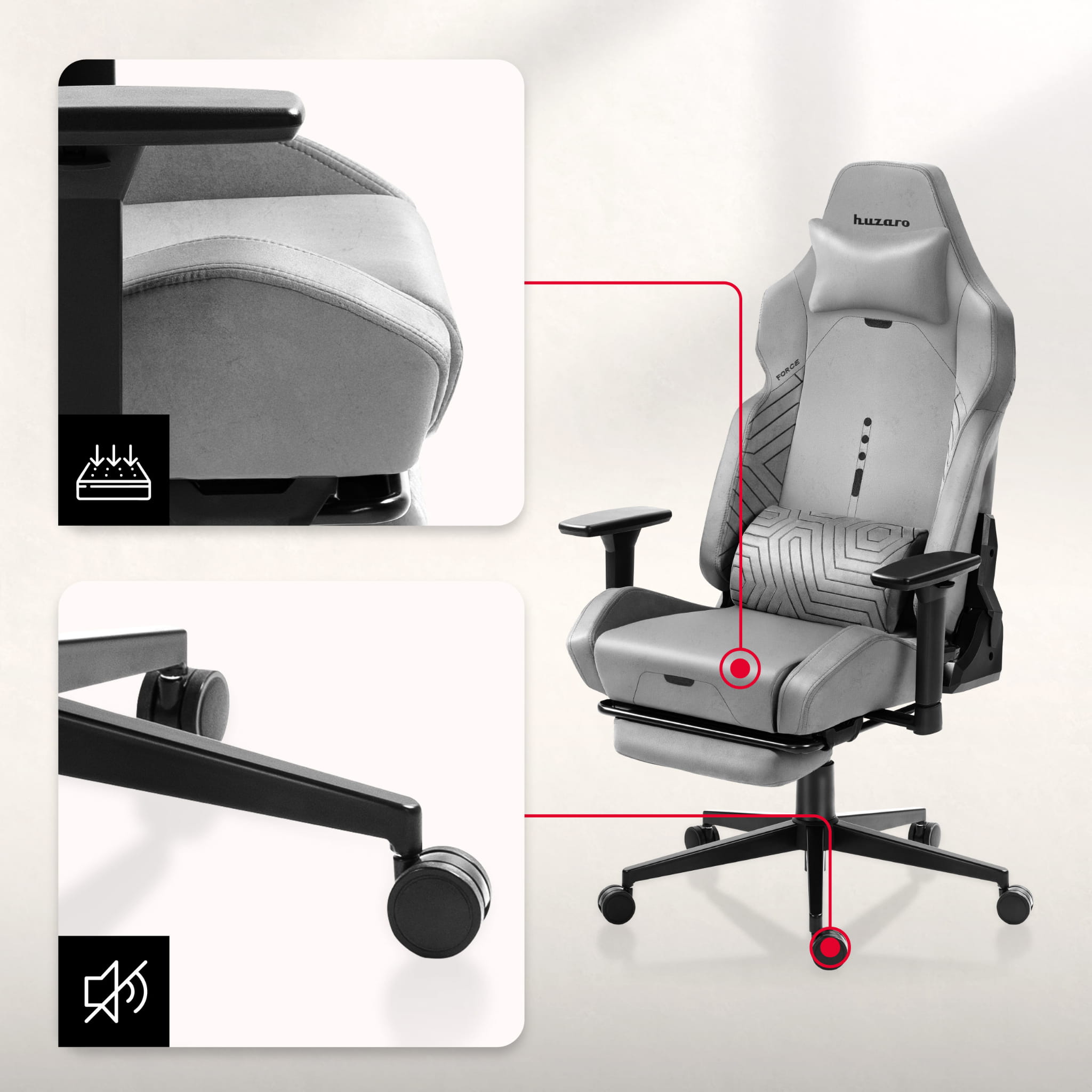 Fotel Gamingowy HUZARO FORCE 8.1 Grey