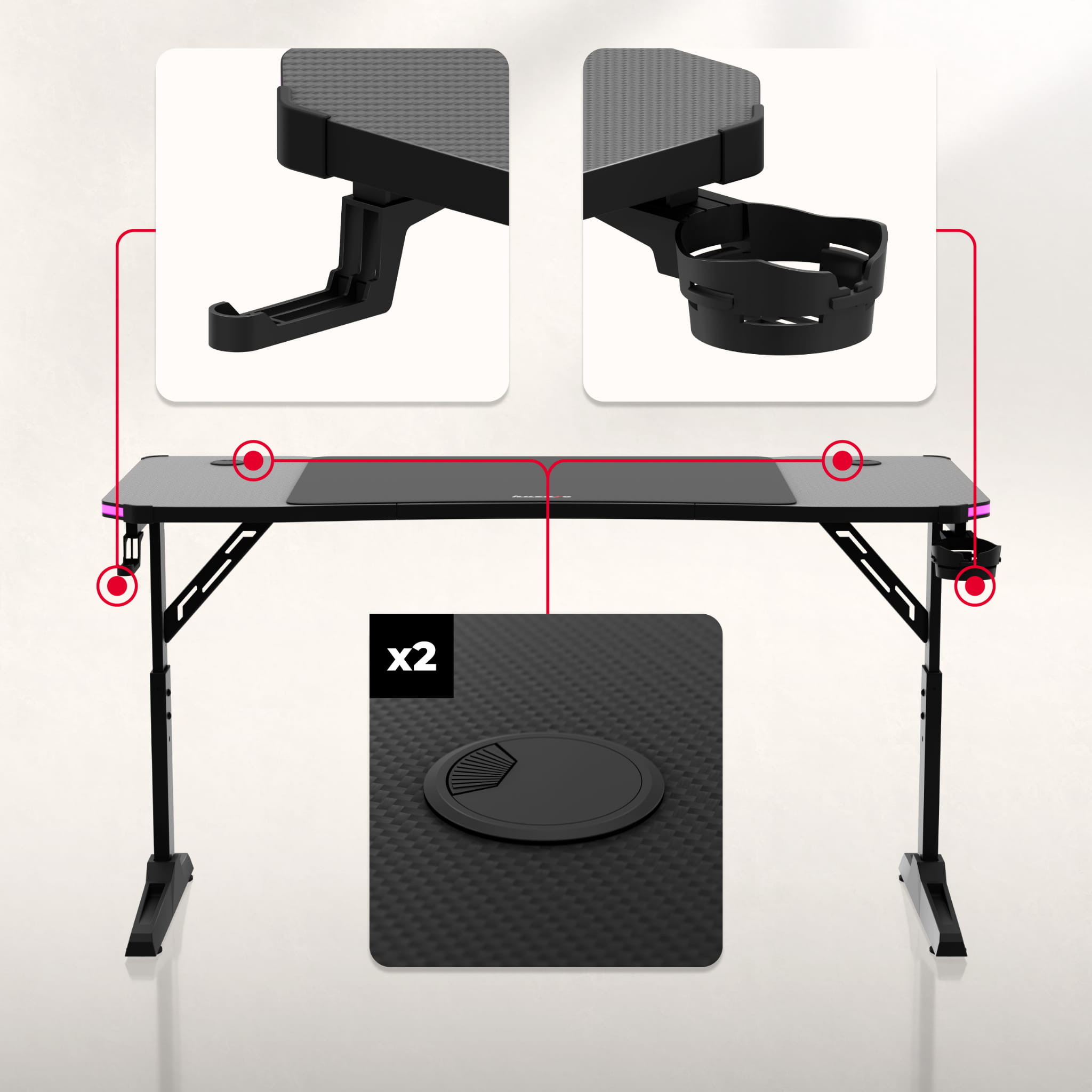 Biurko gamingowe Huzaro Hero 3.6 RGB LED Black 140 cm