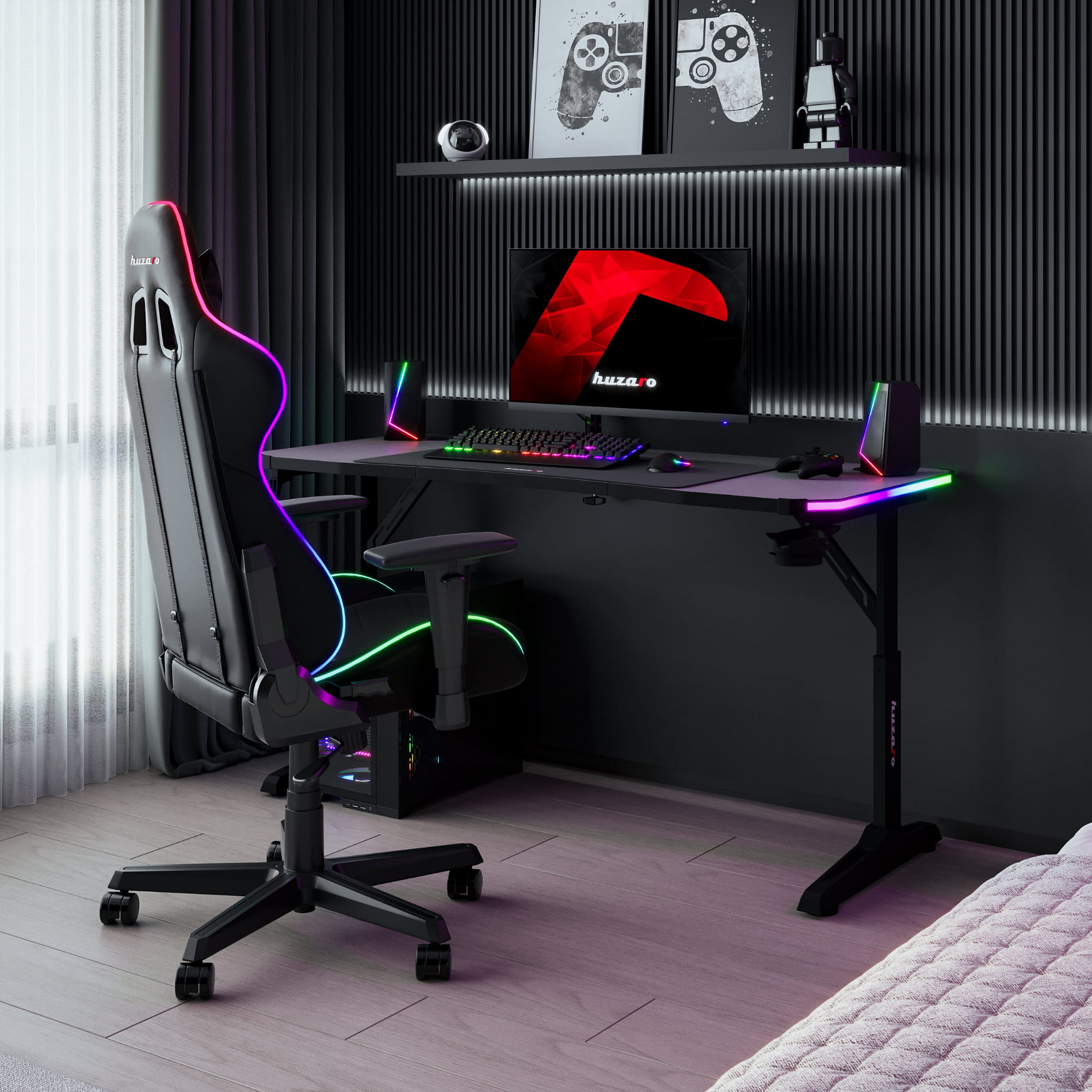 Biurko gamingowe Huzaro Hero 3.6 RGB LED Black 140 cm