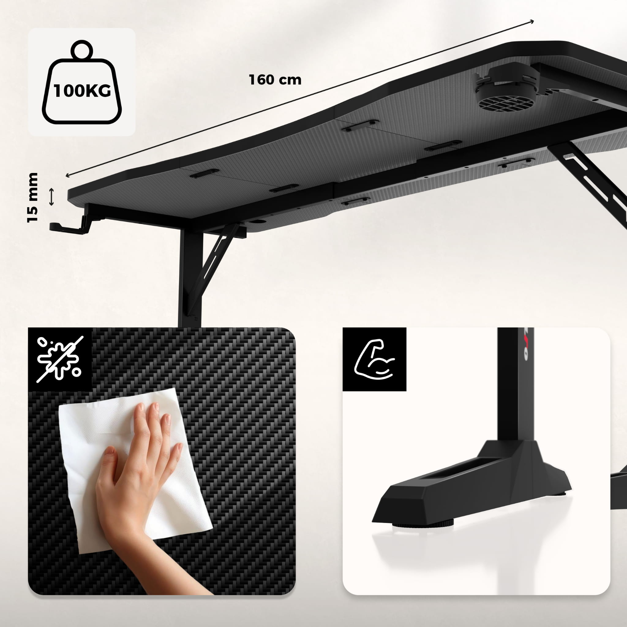 Biurko gamingowe Huzaro Hero 4.6 Black 160 cm