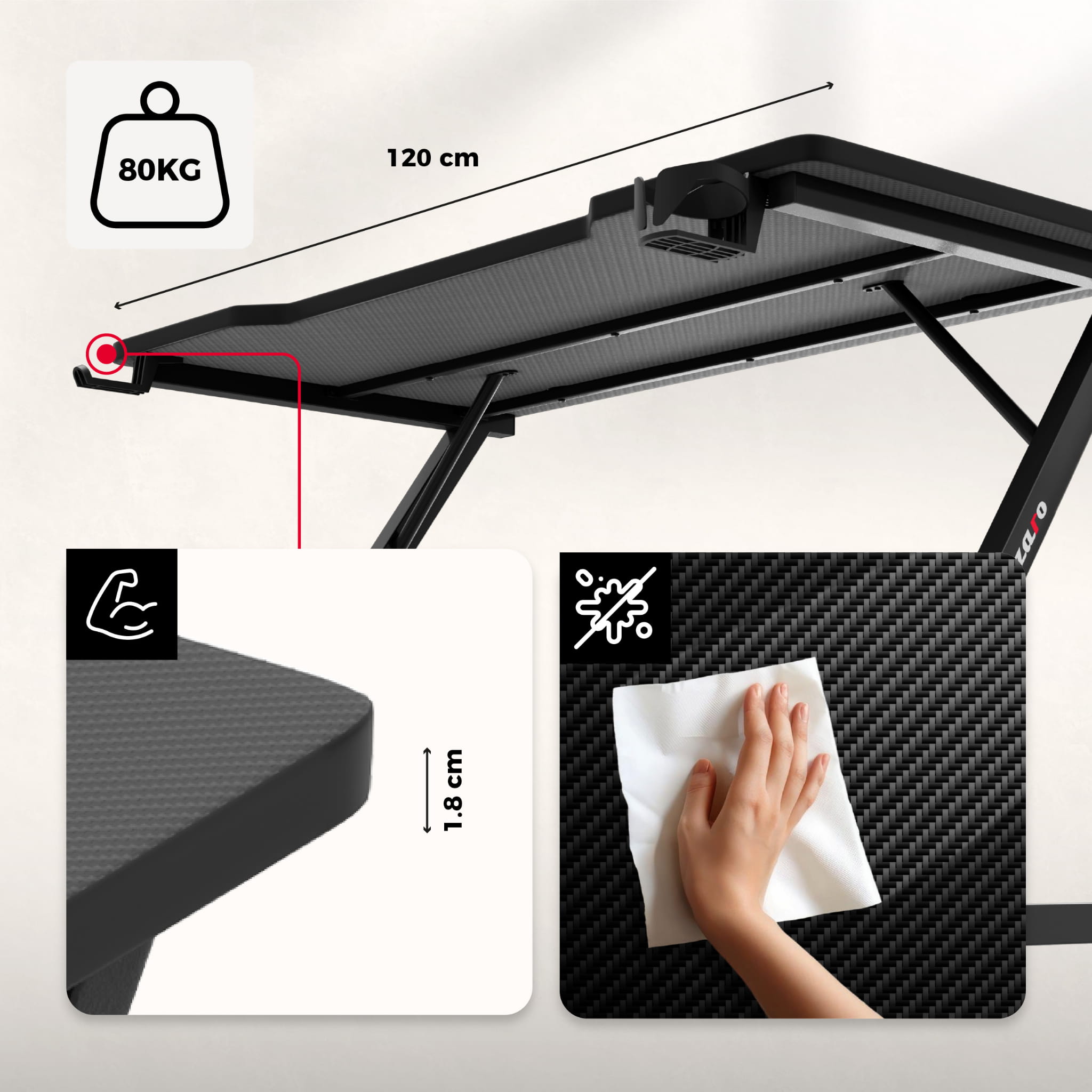 Biurko Gamingowe Huzaro Hero 2.5 Black 120 cm