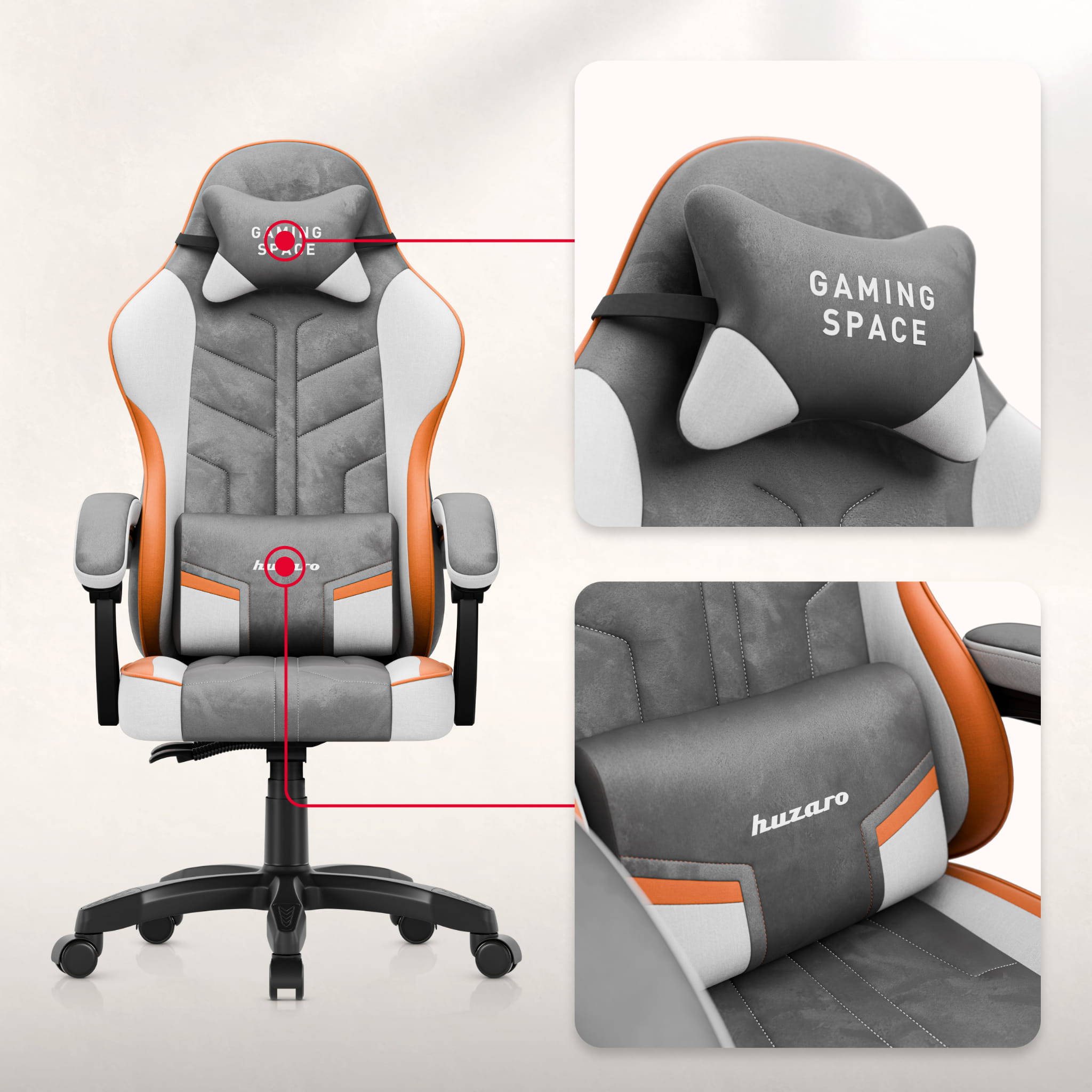 Fotel gamingowy welurowy Huzaro Force 2.7 Grey