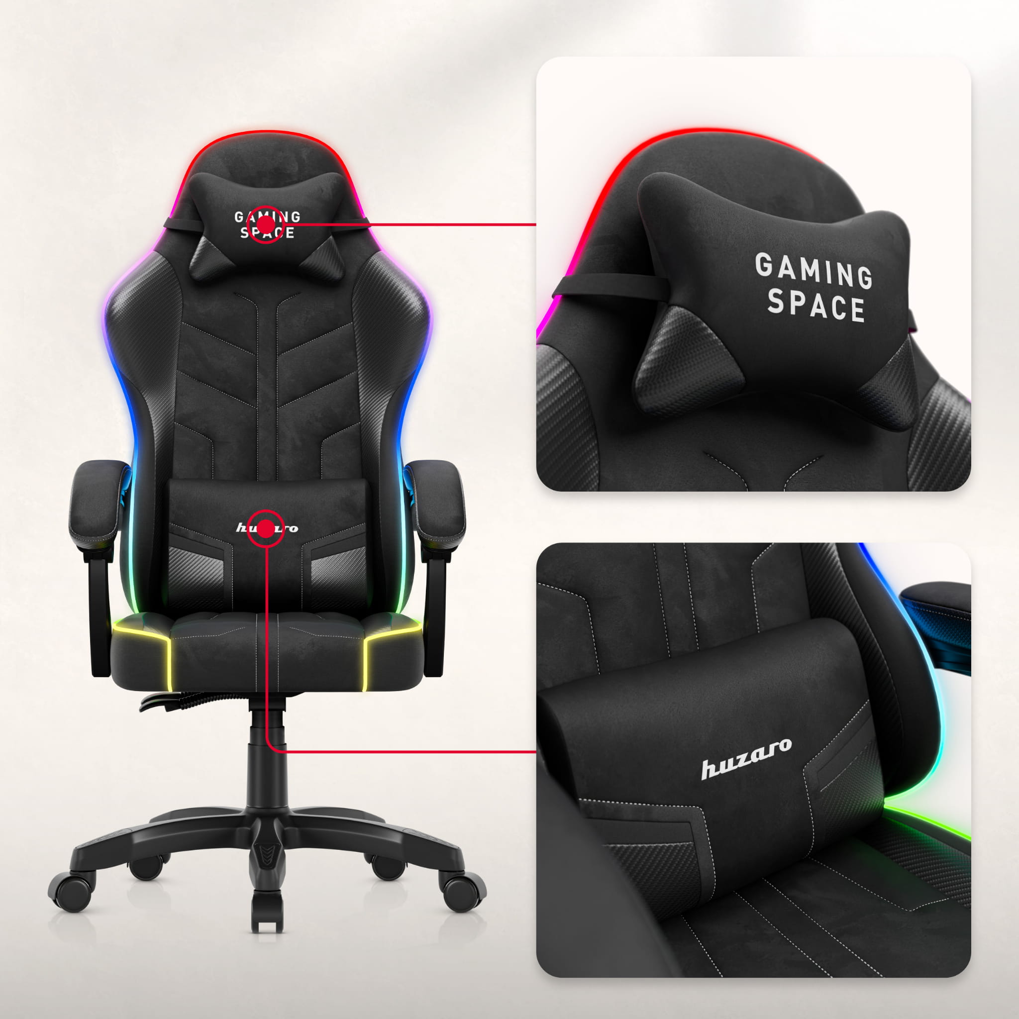 Fotel gamingowy welurowy Huzaro Force 2.7 RGB Black