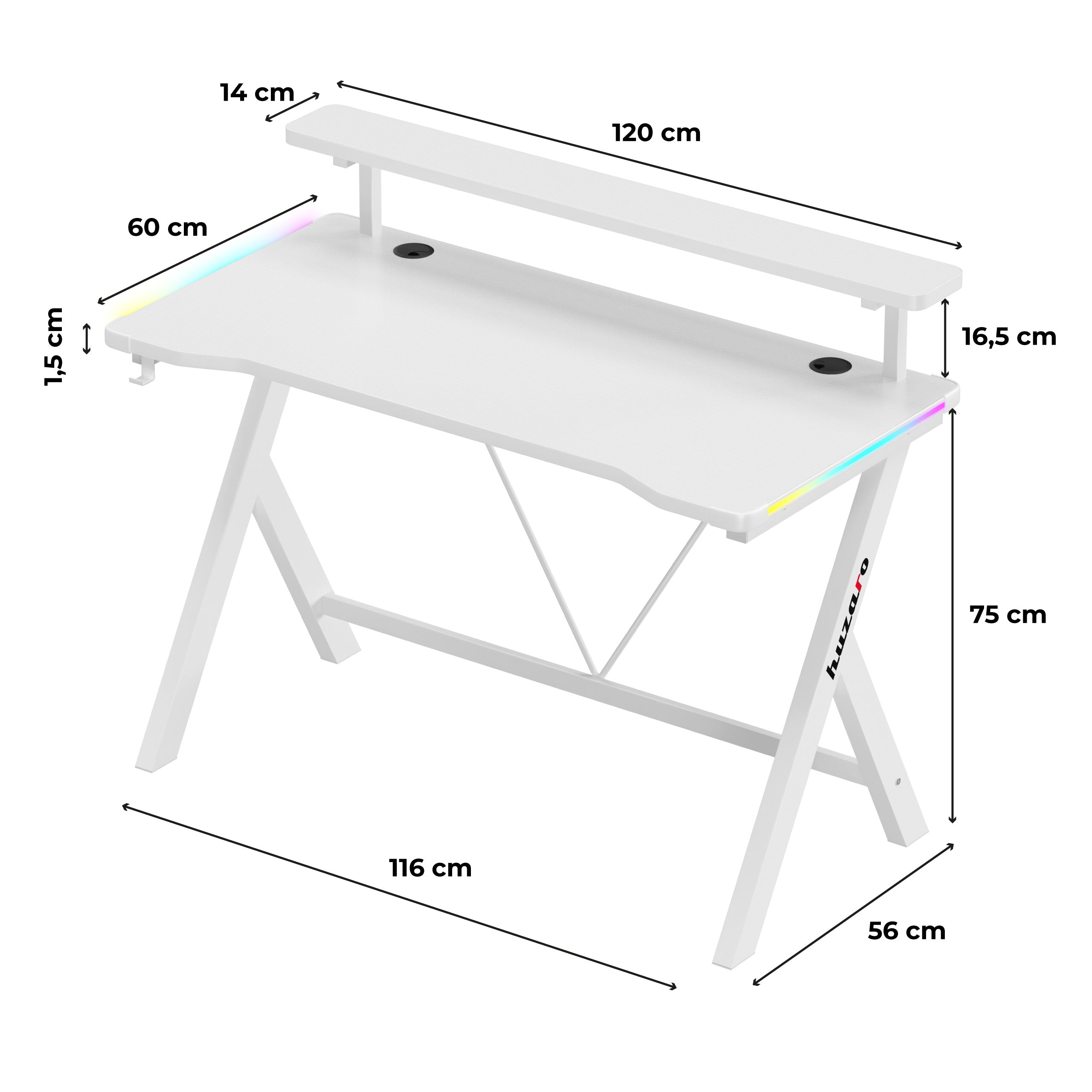 Biurko gamingowe LED Huzaro Hero 1.9 RGB White 120 cm