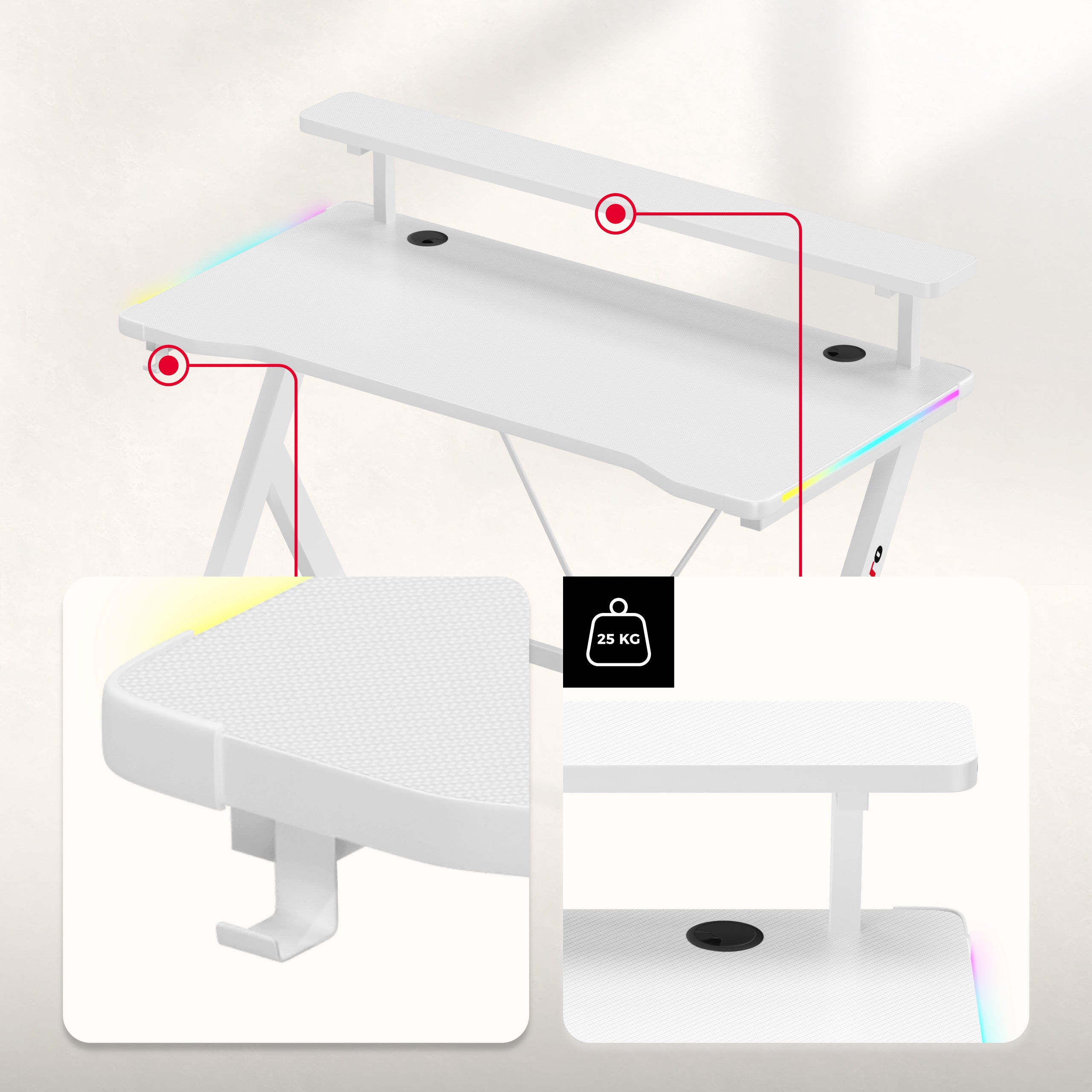 Biurko gamingowe LED Huzaro Hero 1.9 RGB White 120 cm