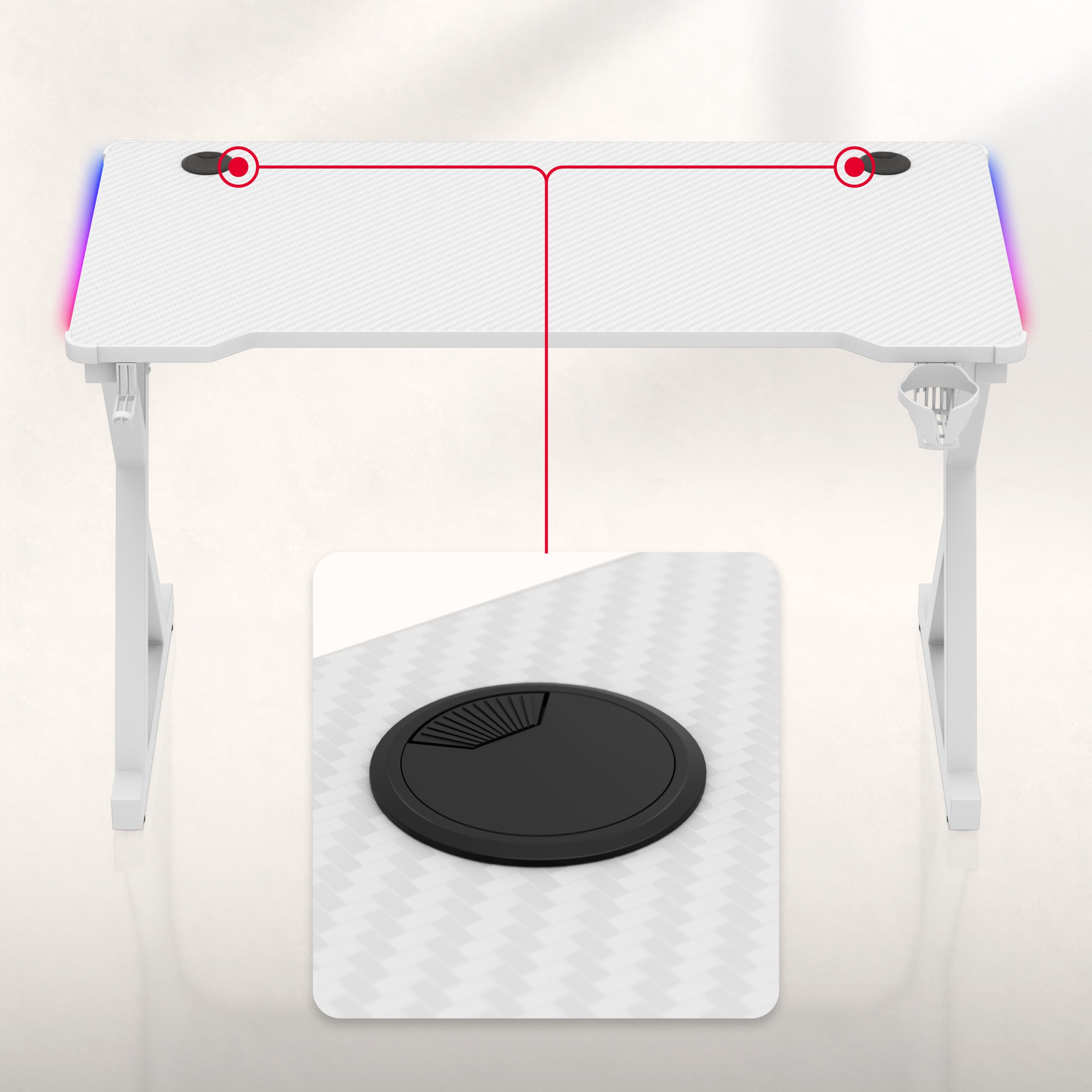 Biurko gamingowe LED Huzaro Hero 2.3 RGB White 120 cm