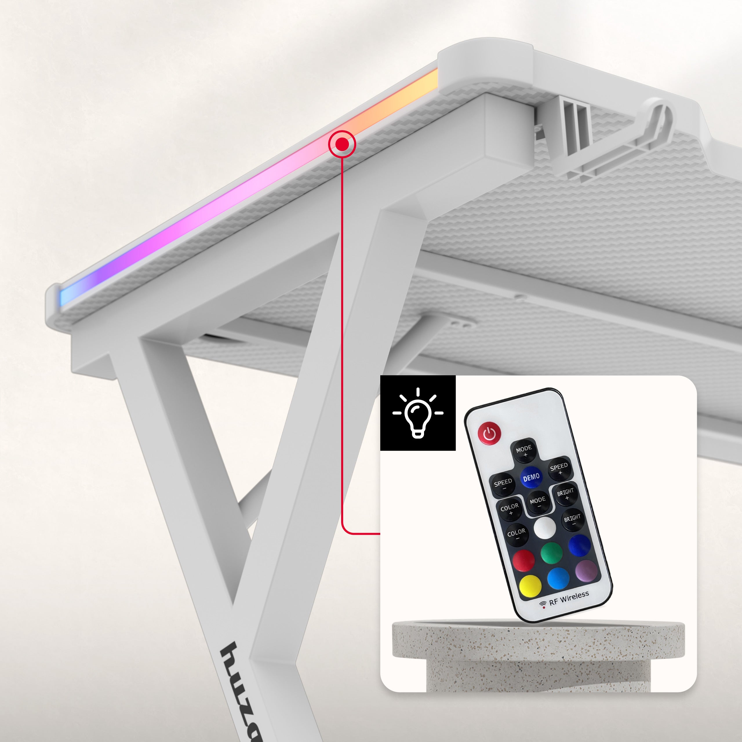 Biurko gamingowe LED Huzaro Hero 2.3 RGB White 120 cm