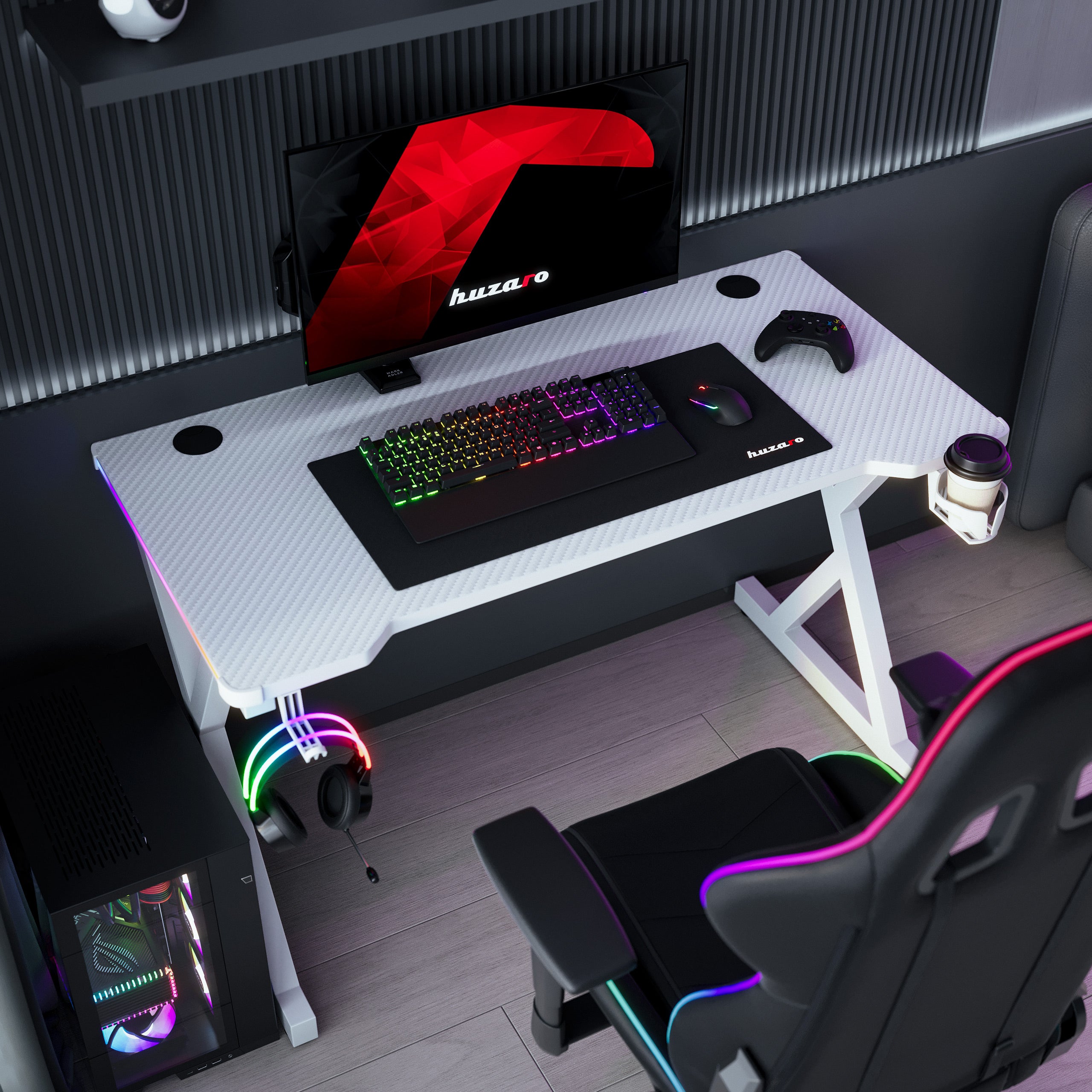 Biurko gamingowe LED Huzaro Hero 2.3 RGB White 120 cm
