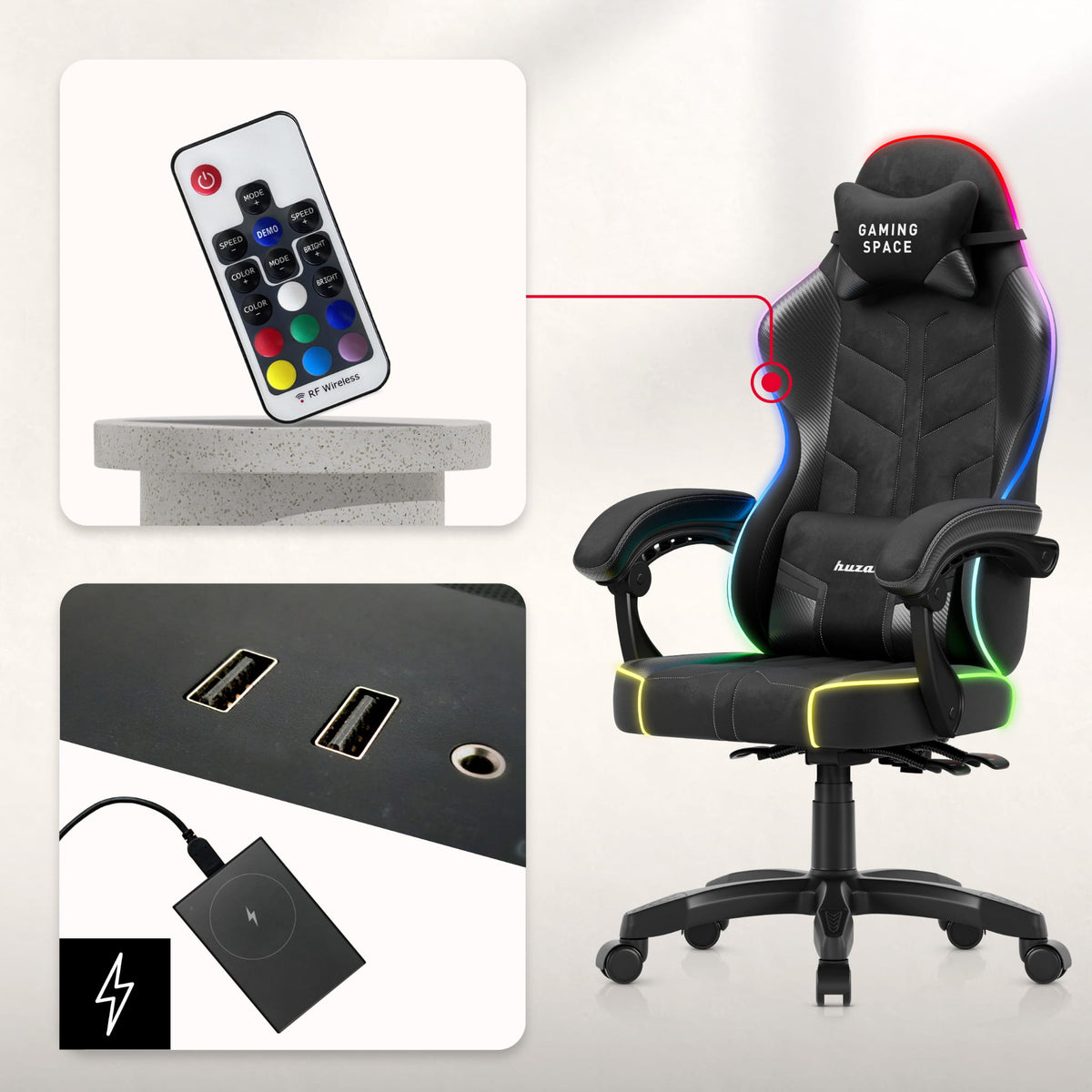 Fotel gamingowy welurowy Huzaro Force 2.7 RGB Black OUTLET