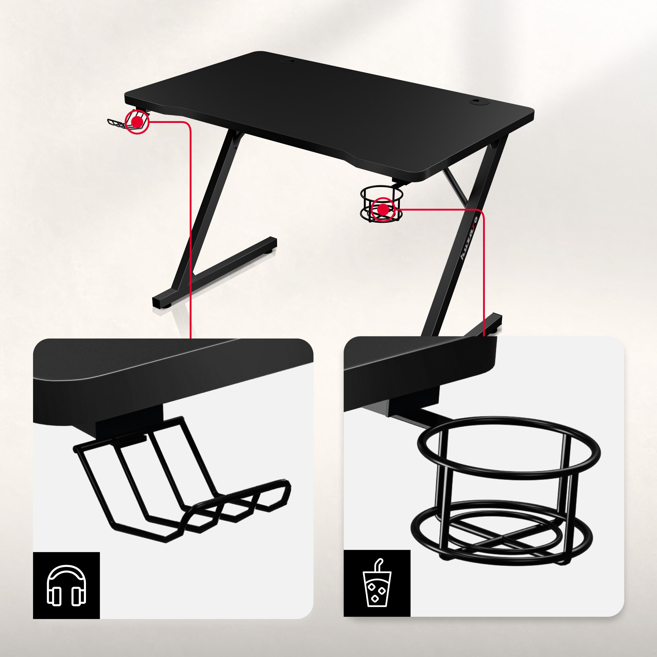 Biurko Gamingowe Huzaro Hero 1.8 Black 100 cm