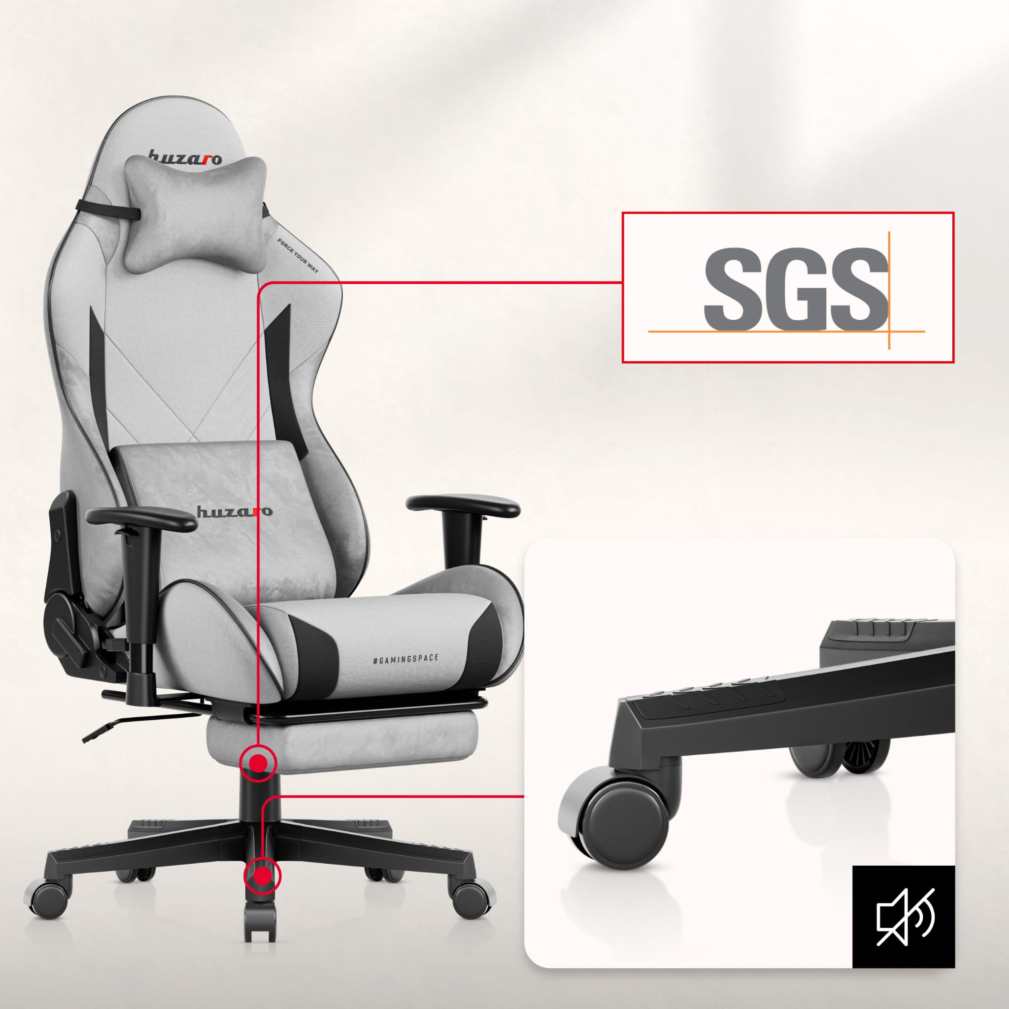 Fotel gamingowy Huzaro Force 5.7 Grey OUTLET