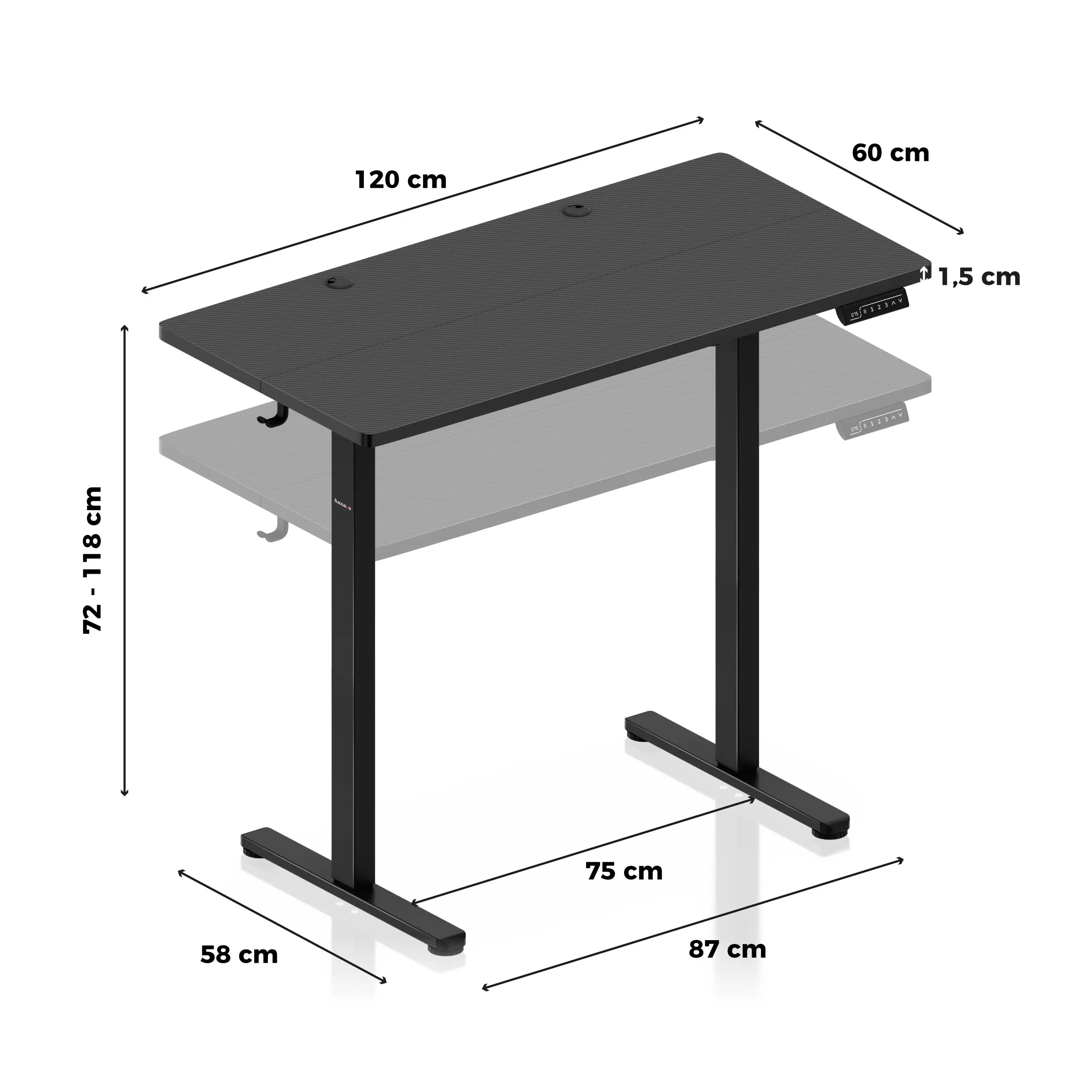 Biurko elektryczne gamingowe Huzaro Hero 8.1 Black 120 cm OUTLET