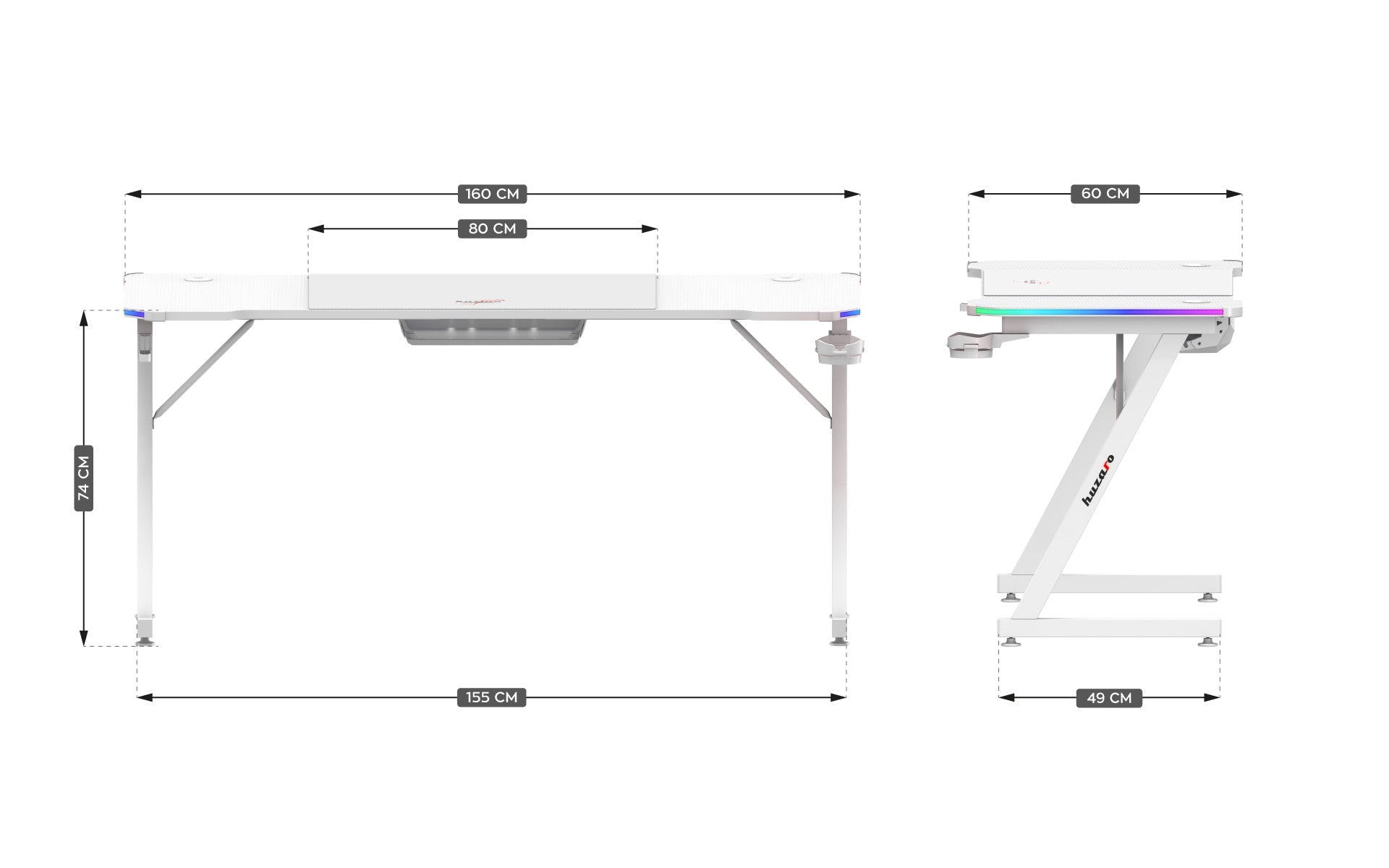 Biurko gamingowe Huzaro Hero 4.8 White RGB 160 cm OUTLET