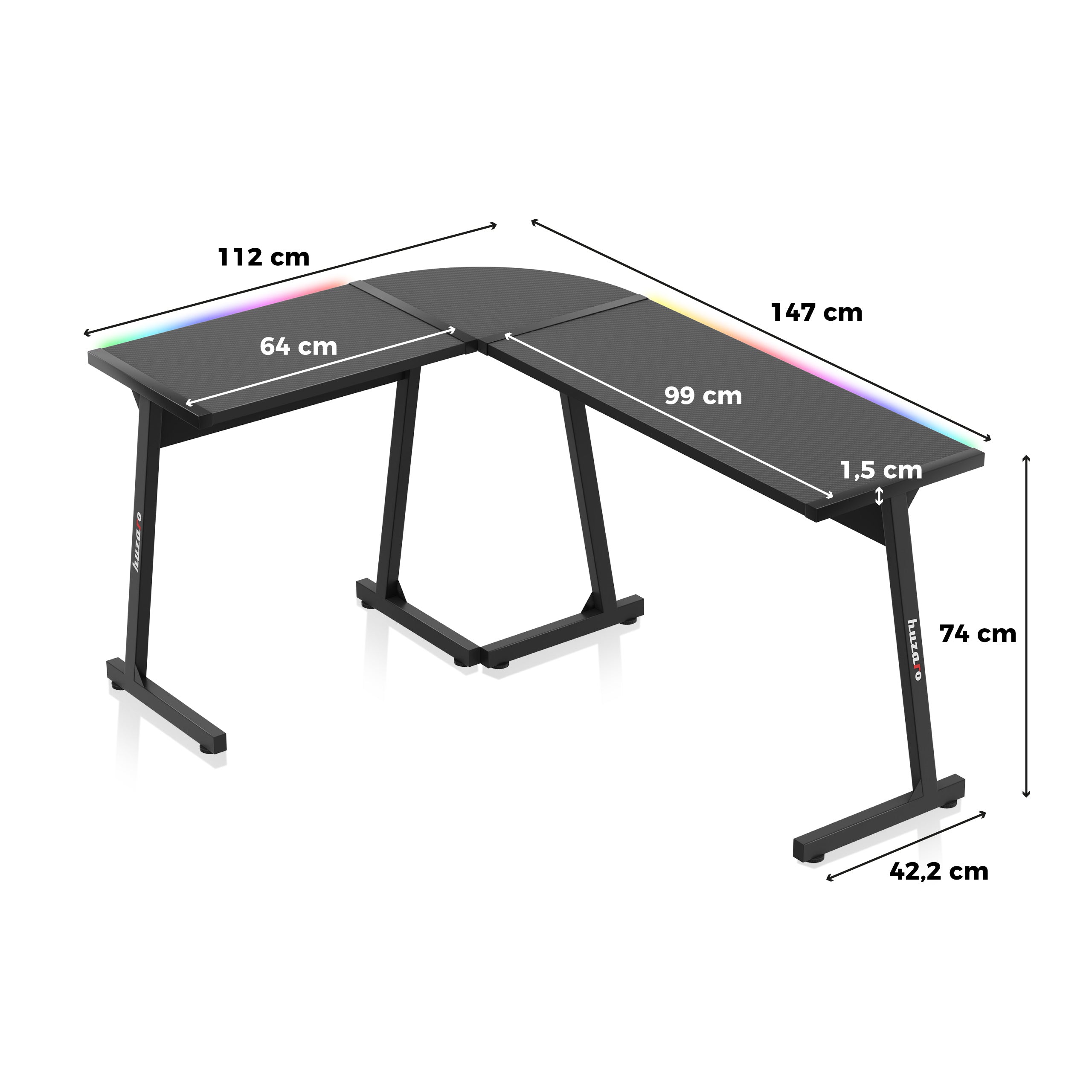 Biurko Gamingowe HUZARO HERO 6.0 Black RGB Smart 147 cm