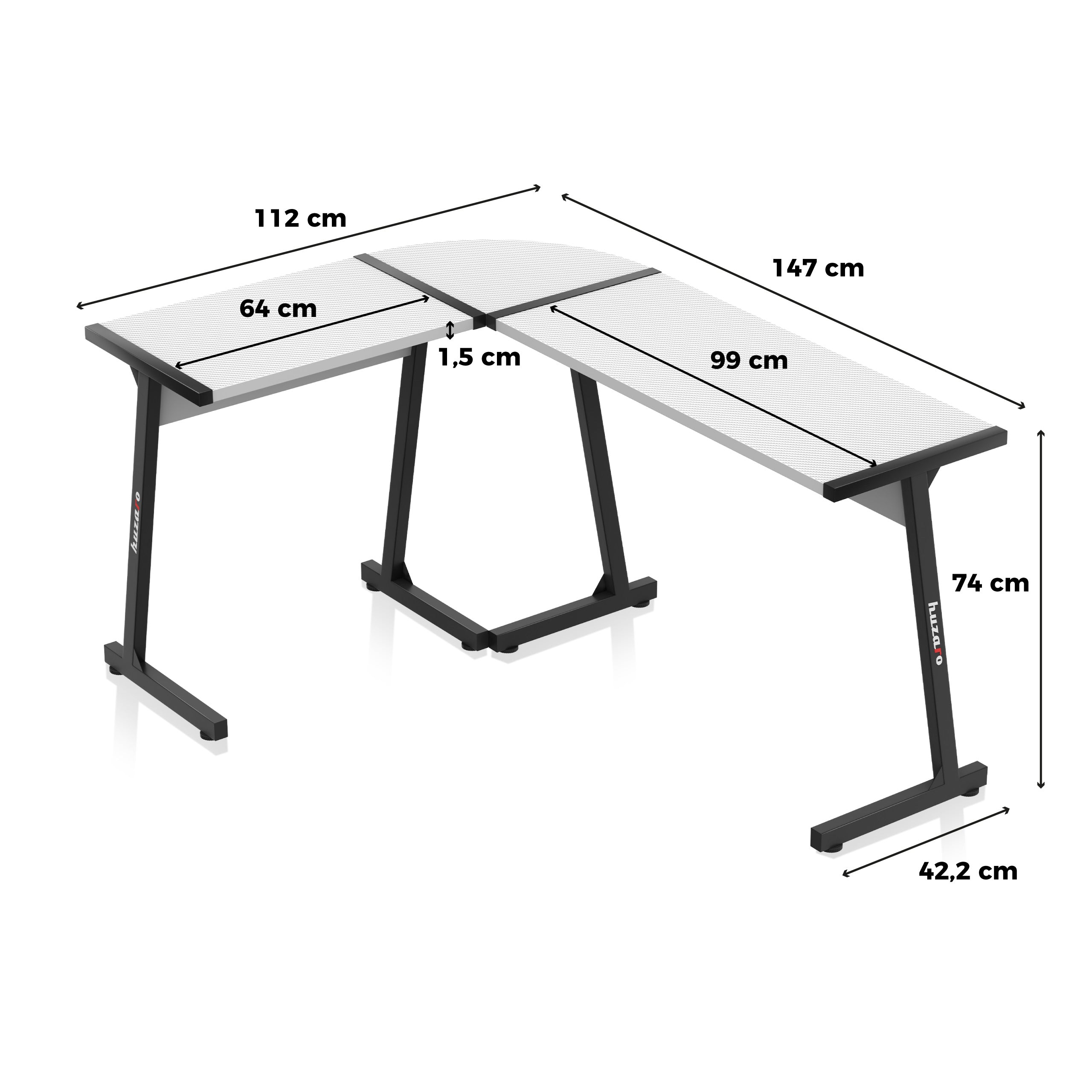 Biurko Gamingowe Huzaro Hero 6.0 White 147 cm