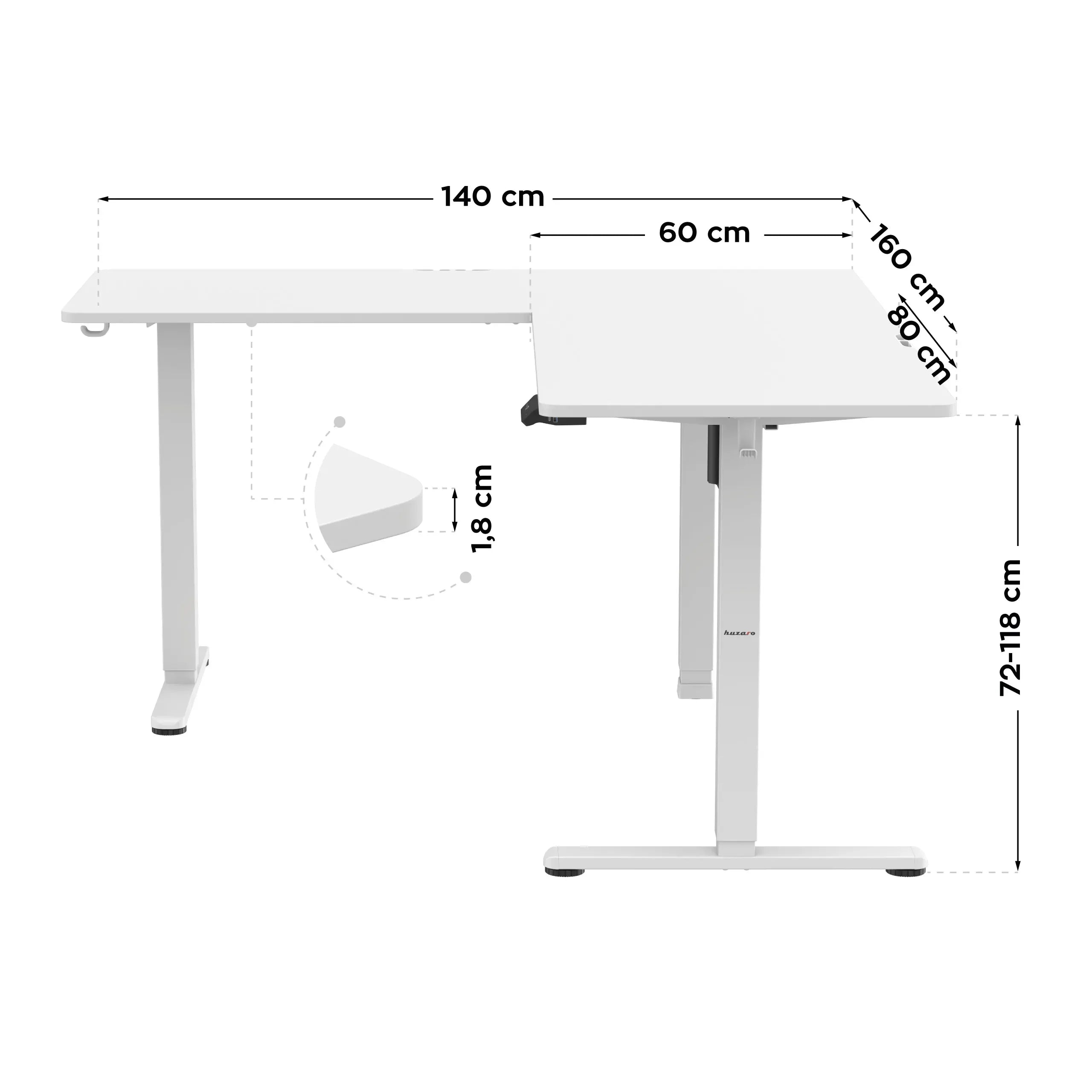 Biurko narożne elektryczne Huzaro Hero 9.5 White 160 cm