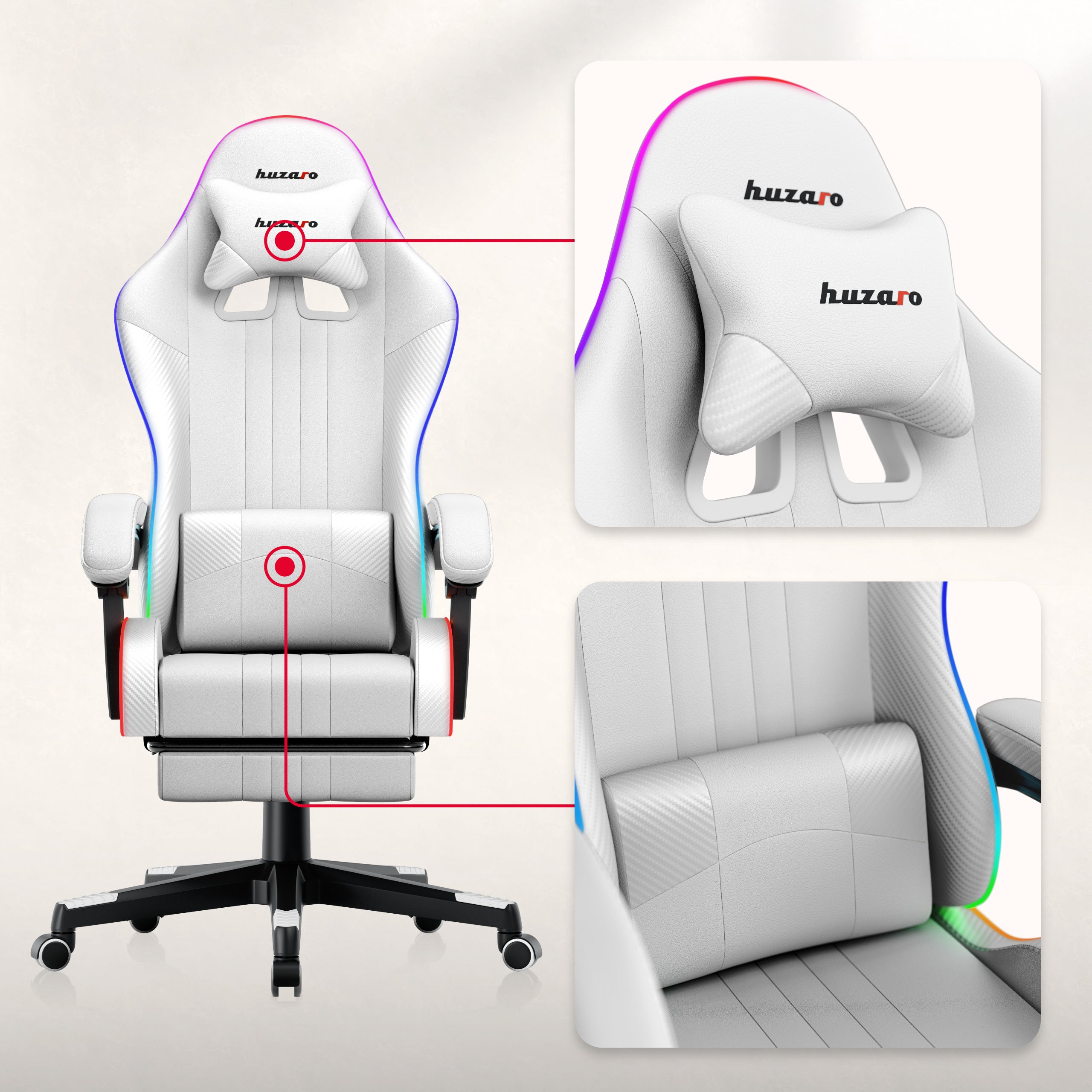 Fotel Gamingowy HUZARO Force 4.7 White RGB