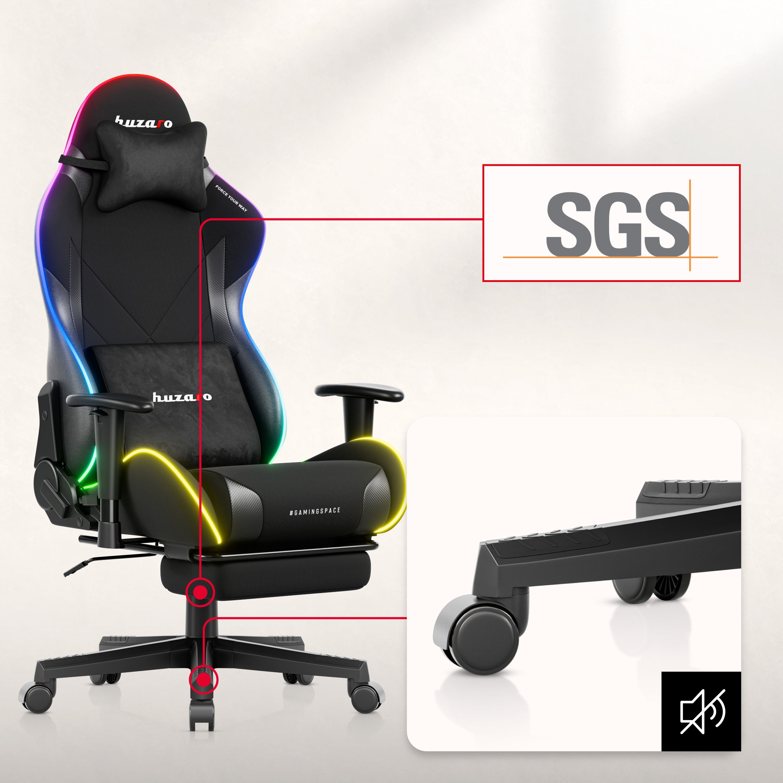 Huzaro Force 5.7 Black RGB LED Gaming Chair