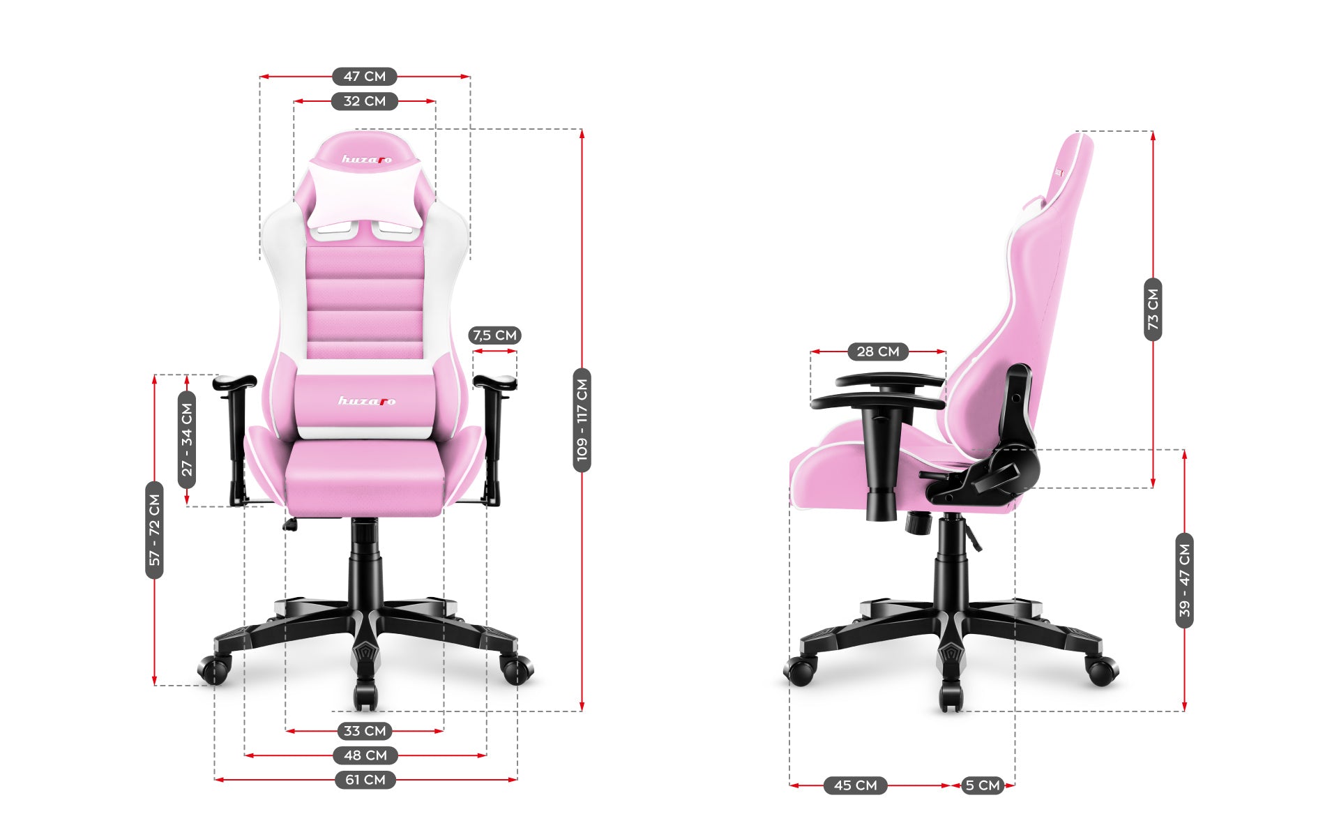 Fotel Gamingowy dla dziecka Huzaro RANGER 6.0 Pink