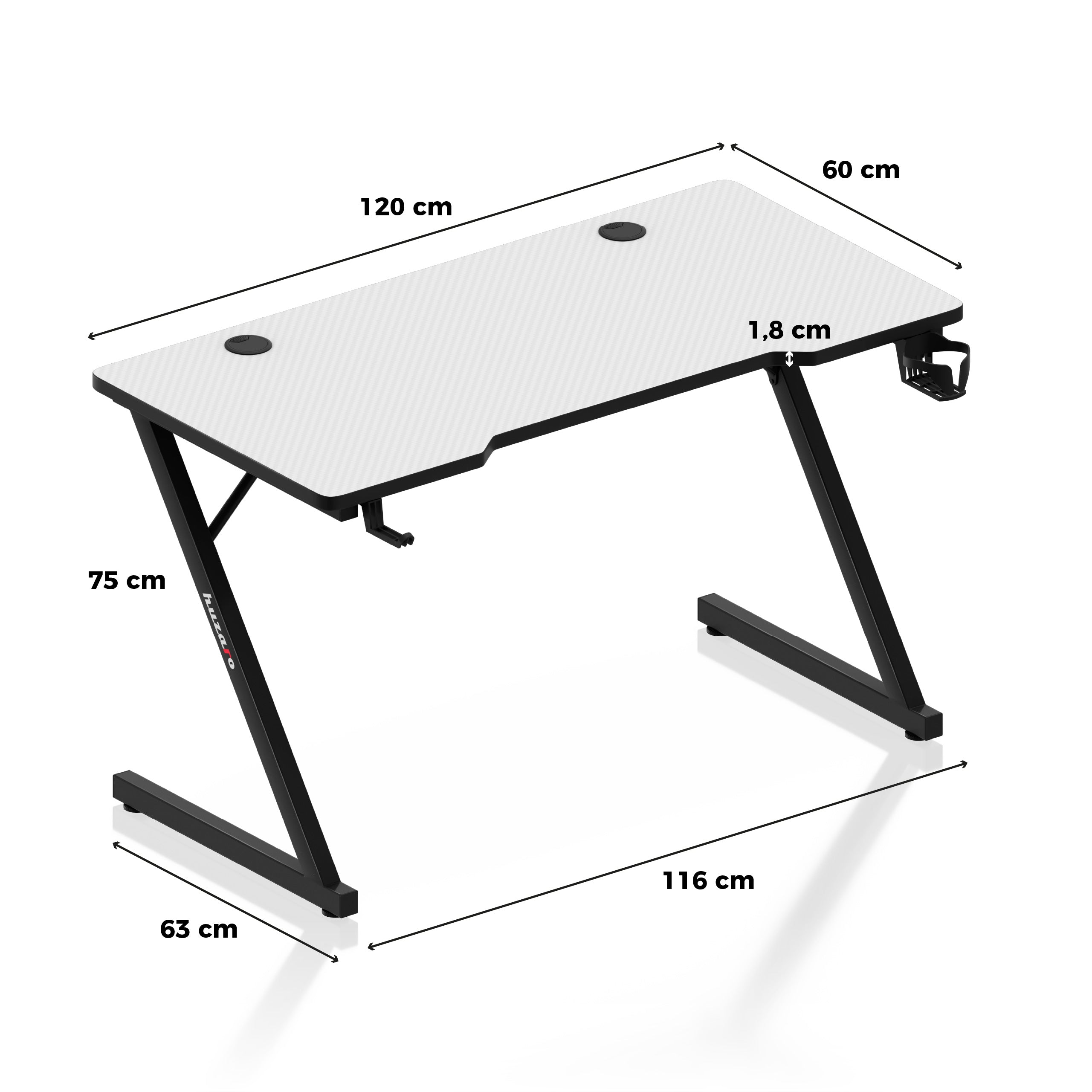 Biurko Gamingowe Huzaro Hero 2.5 White 120 cm