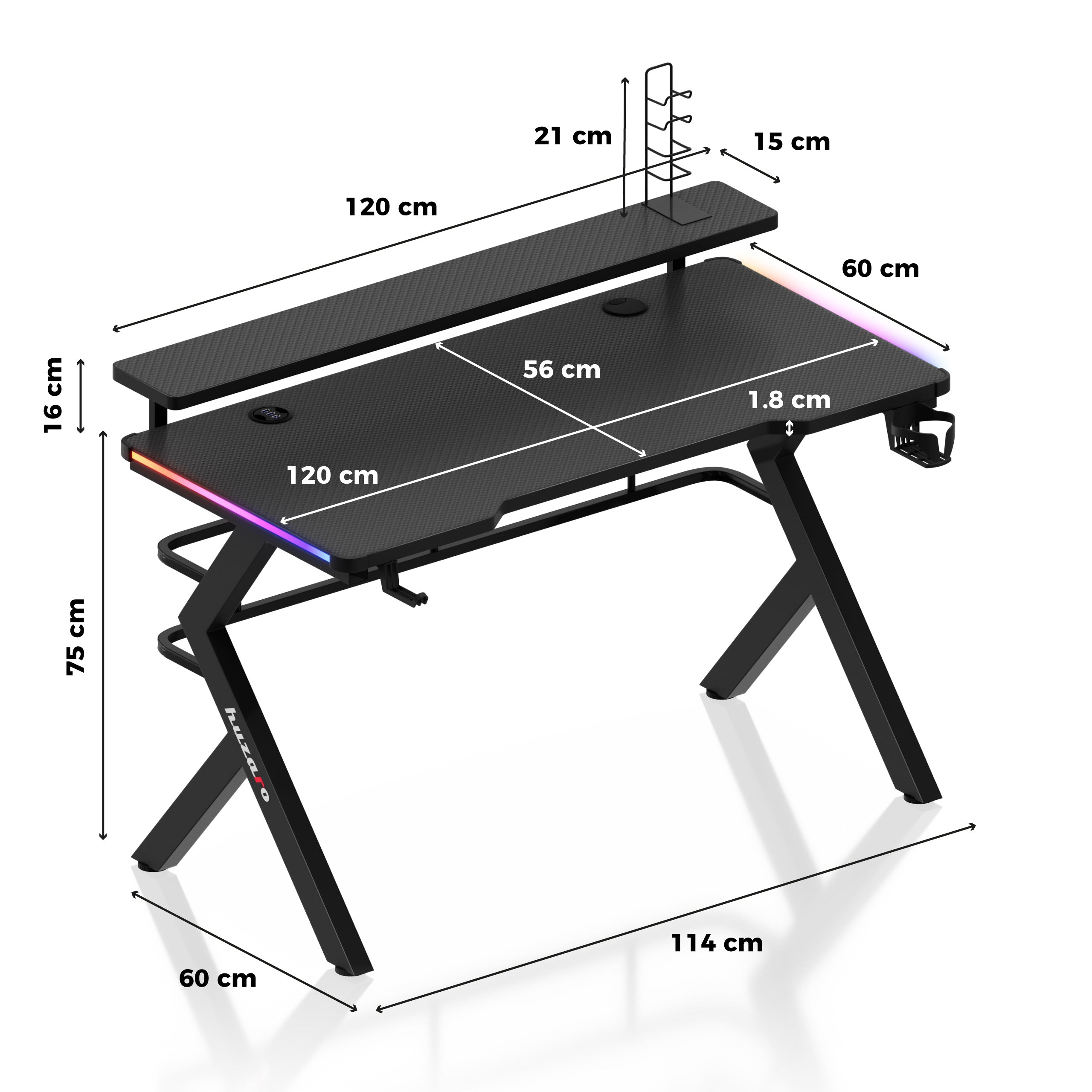 Biurko Gamingowe Huzaro Hero 5.0 RGB LED 120 cm OUTLET