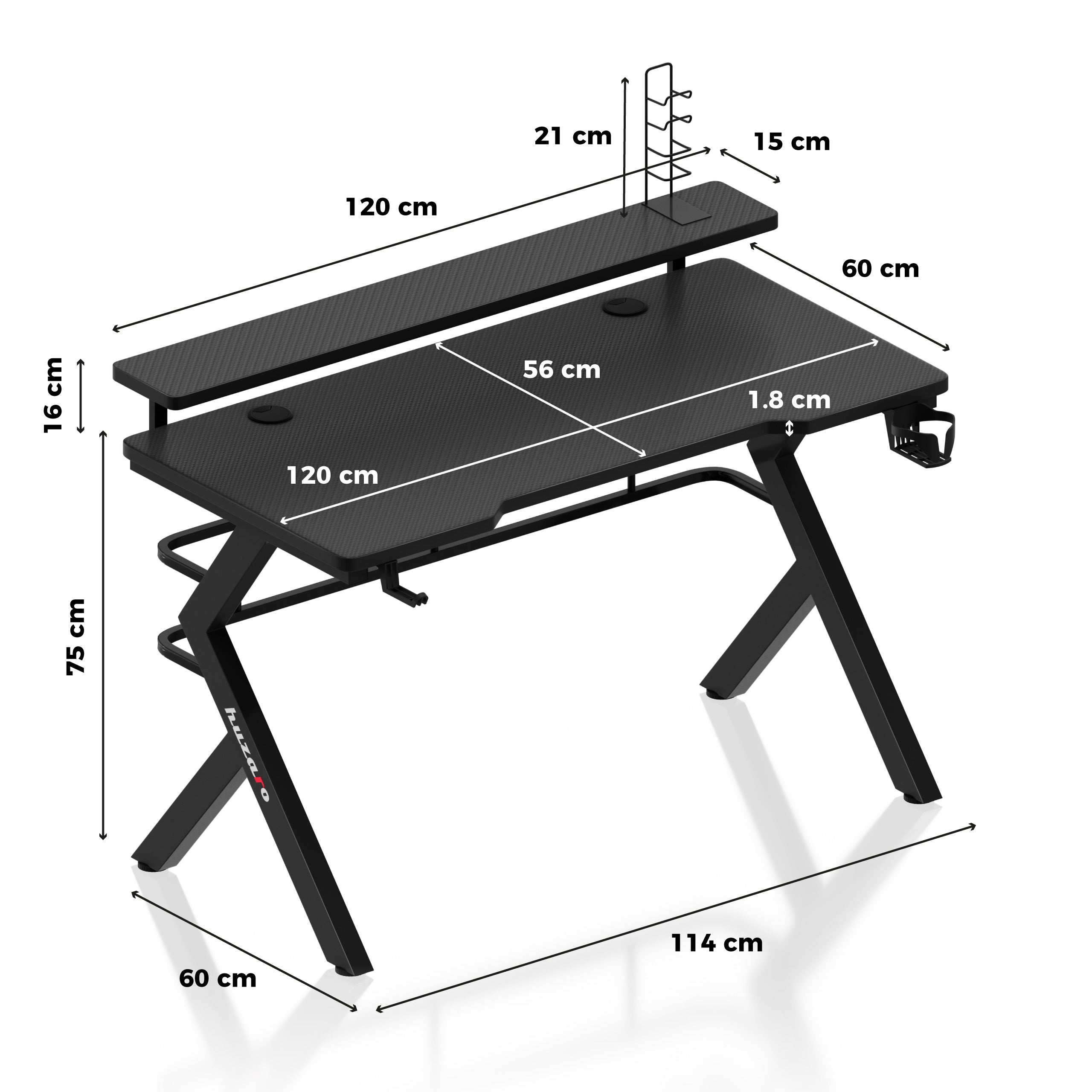 Biurko Gamingowe Huzaro Hero 5.0 Black 120 cm OUTLET