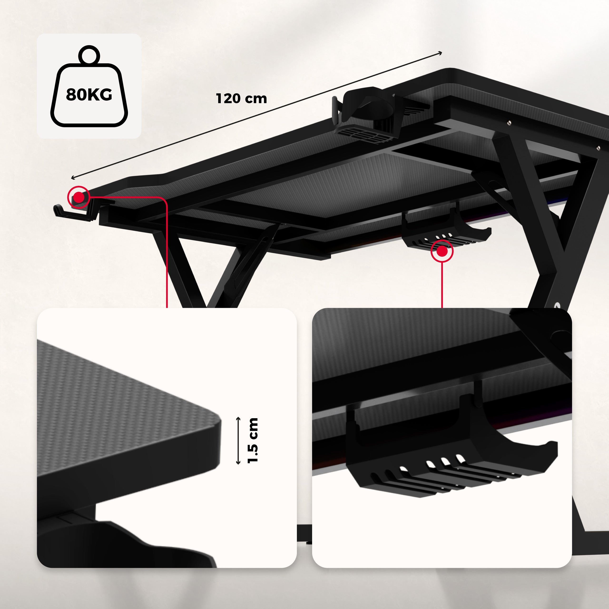 Biurko gamingowe z oświetleniem LED Hero 2.4 RGB Black