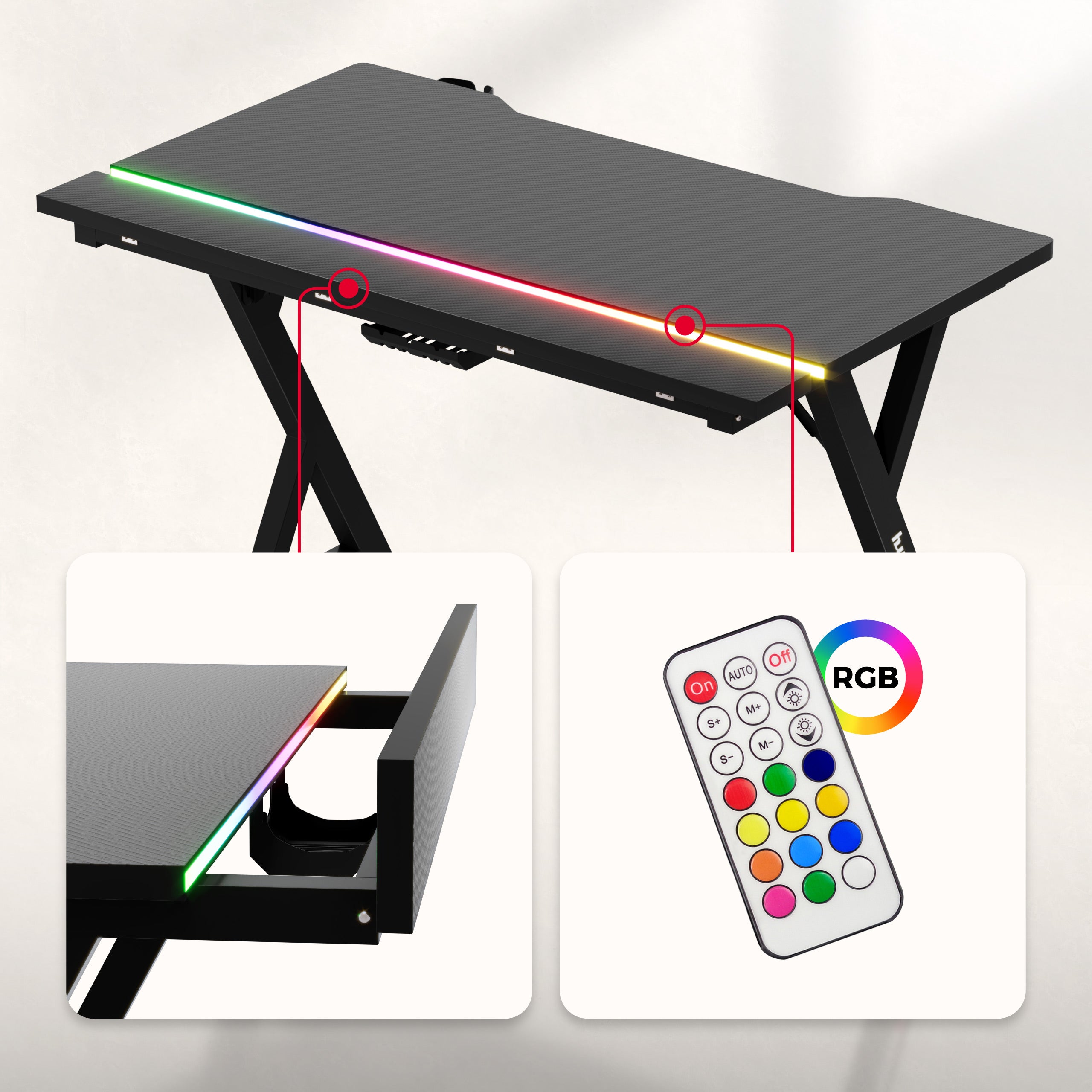 Biurko gamingowe z oświetleniem LED Hero 2.4 RGB Black