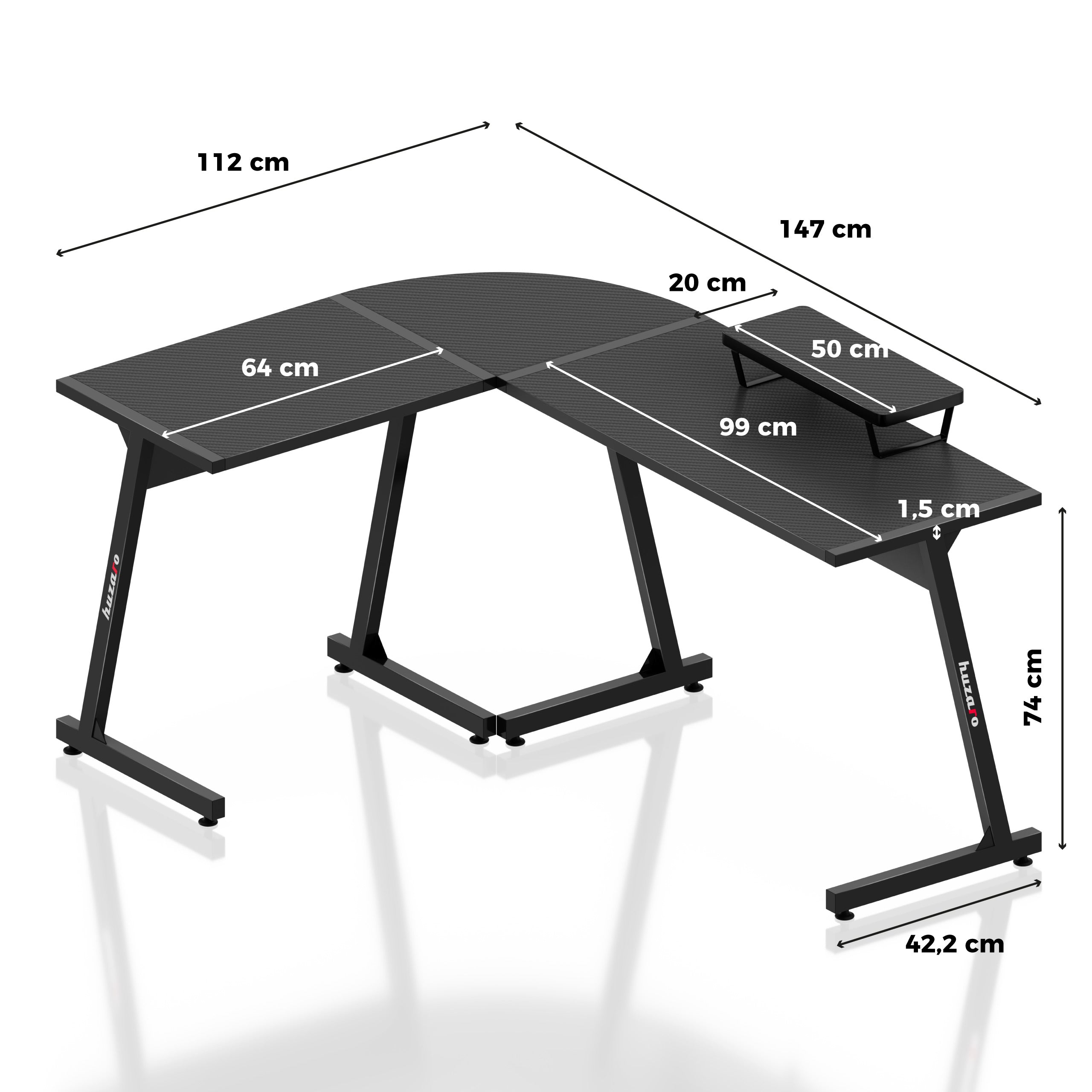 Biurko Gamingowe Huzaro Hero 6.0 Black 147 cm