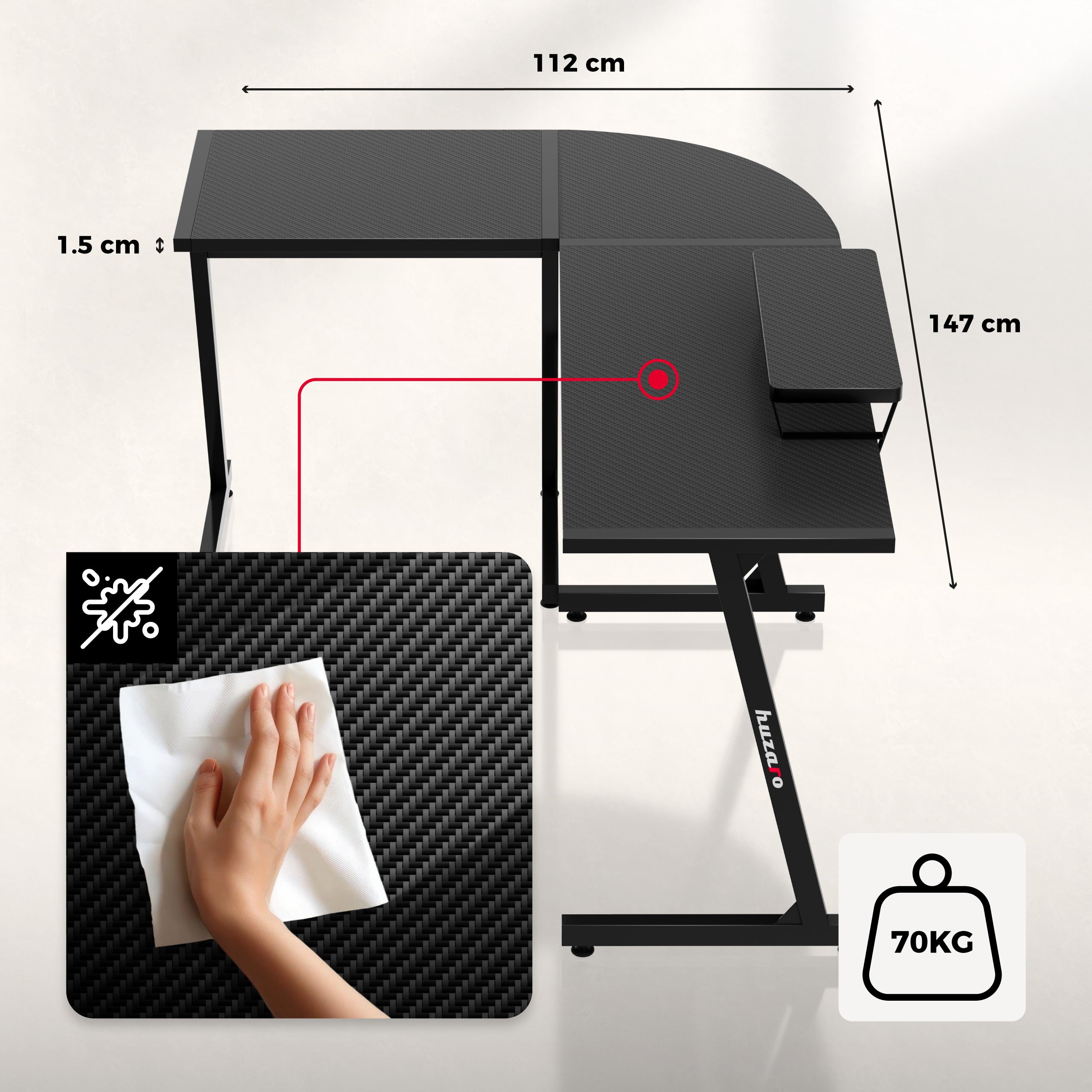 Biurko Gamingowe Huzaro Hero 6.0 Black 147 cm