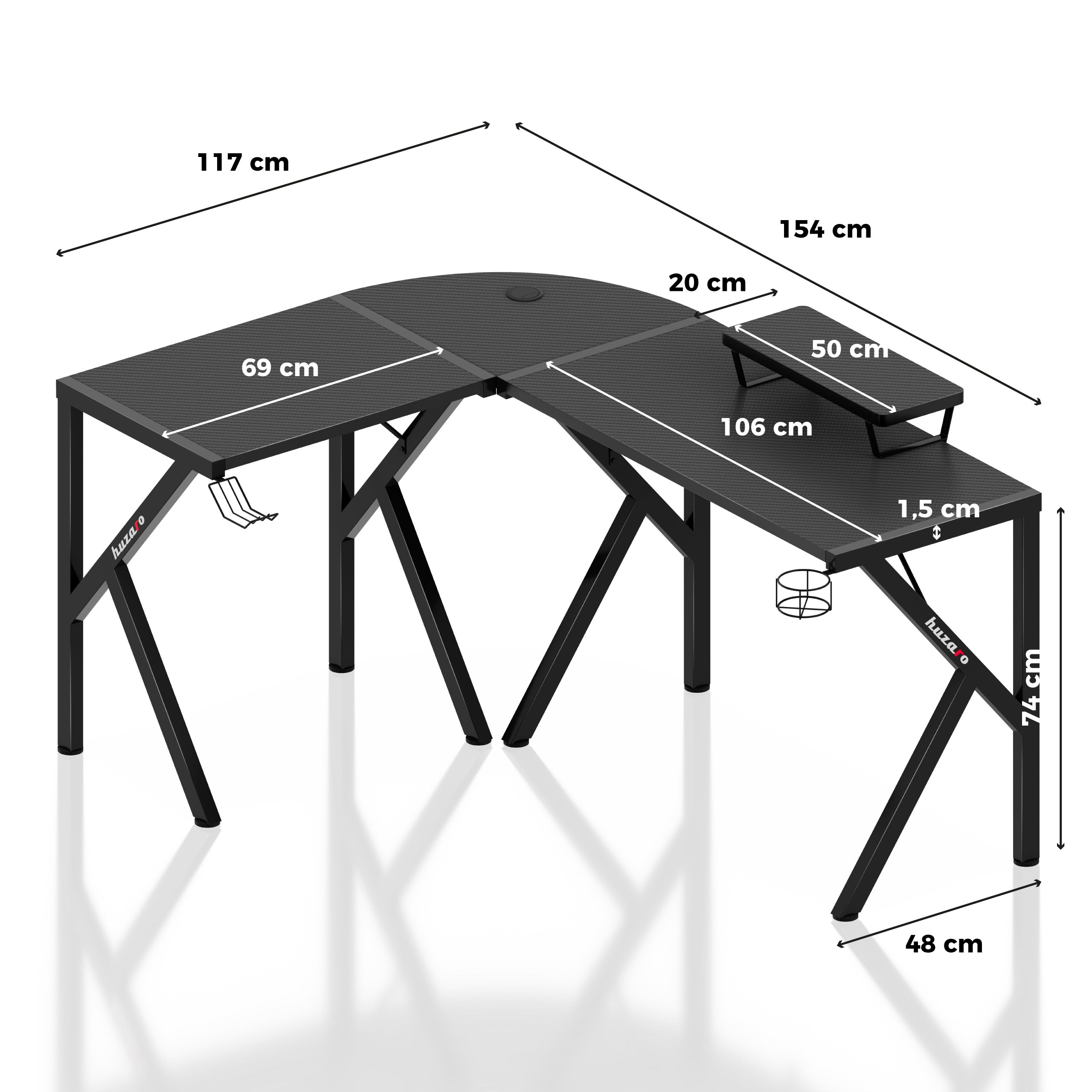 Biurko Gamingowe Huzaro Hero 6.3 Black 154 cm OUTLET